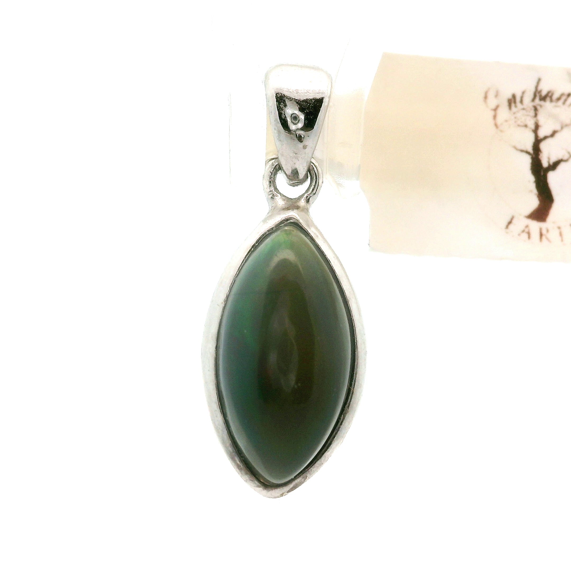 Black Opal Marquis Pendant .925 Silver for Psychic Abilities, Breakthroughs and Grounding