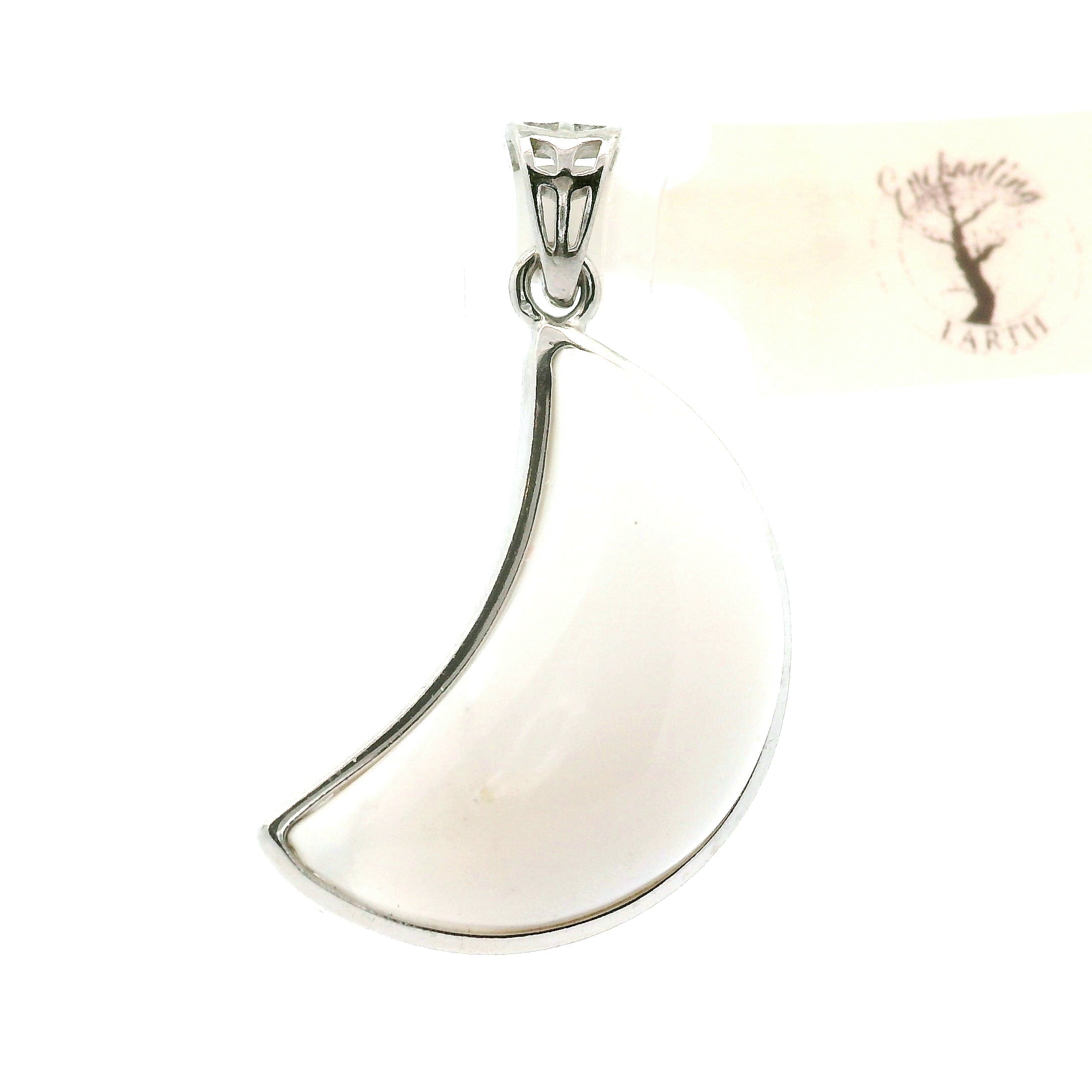 Dendritic Opal Moon Pendant .925 Silver with Rhodium Plating for Emotional Maturity, Inner Peace and Improved Self Esteem