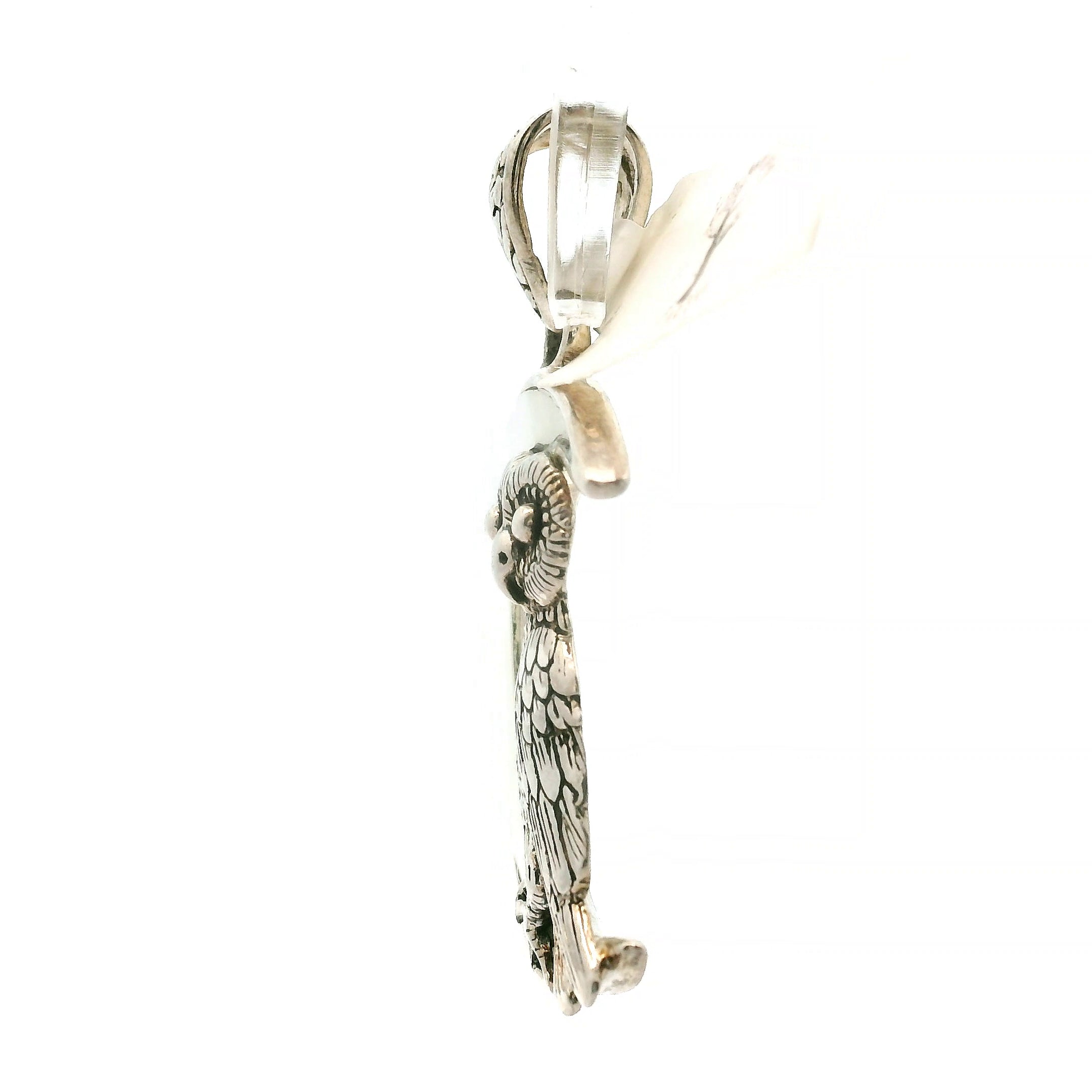 Mother of Pearl Owl Moon Pendant .925 Silver with Rhodium Plating for Peace and Wisdom