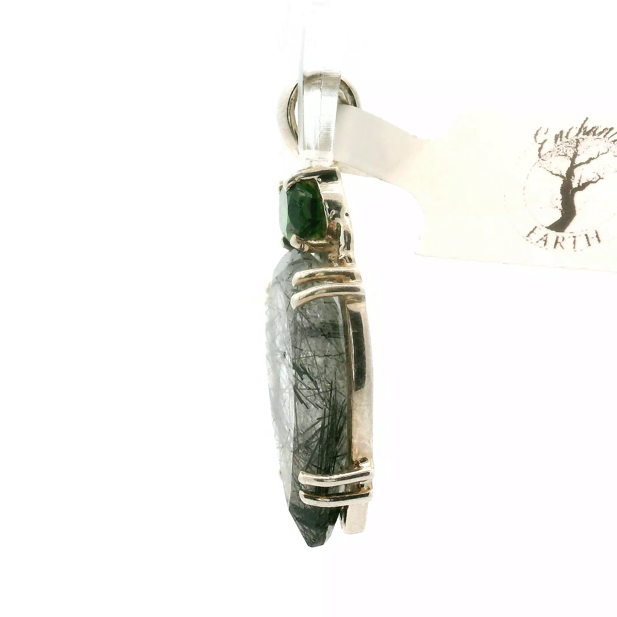 Black Tourmaline in Quartz Multi-Stone Pendant .925 Sterling Silver for Powerful Protection and Aura Cleansing