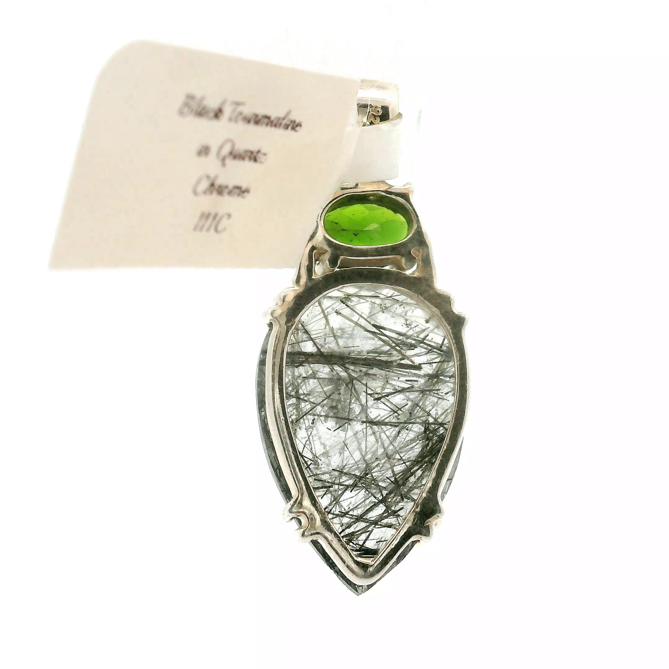 Black Tourmaline in Quartz Multi-Stone Pendant .925 Sterling Silver for Powerful Protection and Aura Cleansing