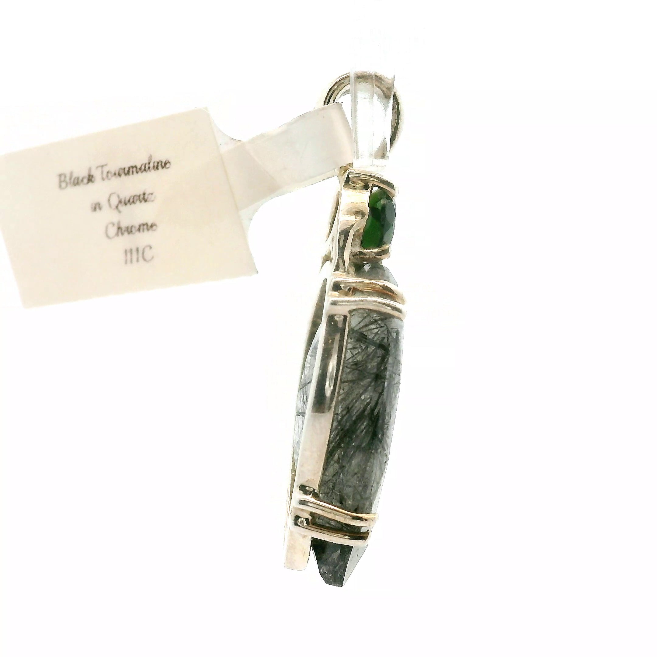 Black Tourmaline in Quartz Multi-Stone Pendant .925 Sterling Silver for Powerful Protection and Aura Cleansing