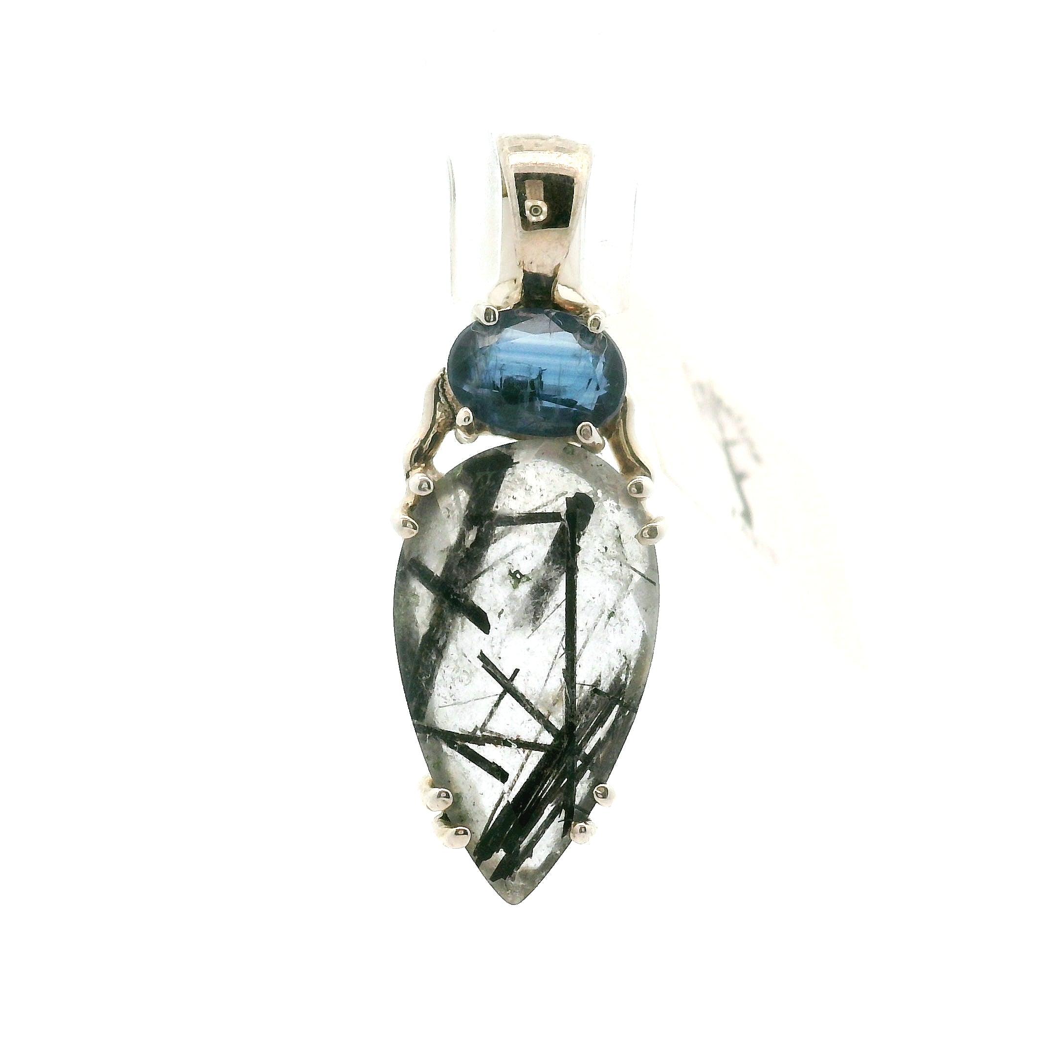 Black Tourmaline in Quartz Multi-Stone Pendant .925 Sterling Silver for Powerful Protection and Aura Cleansing
