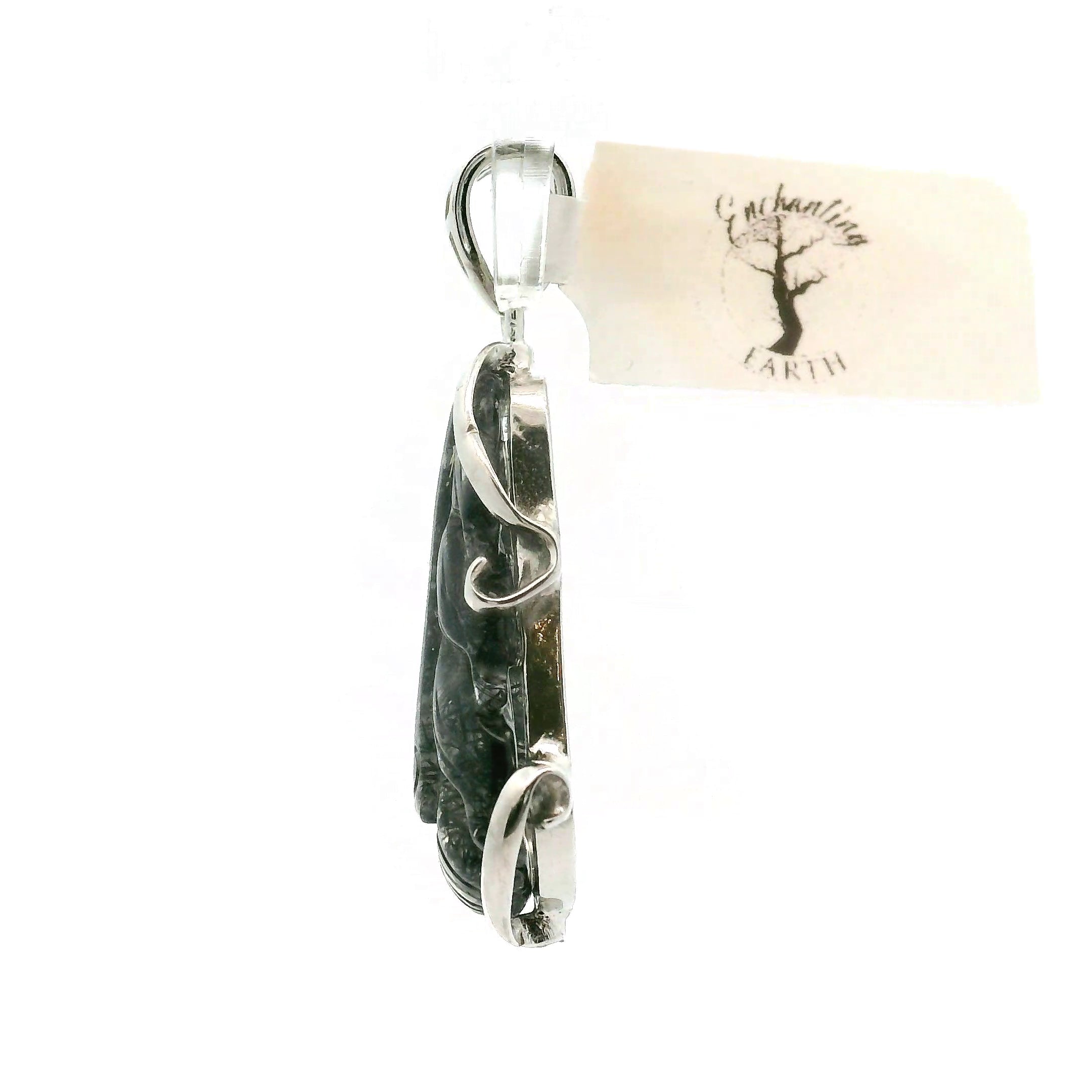 Black Tourmaline in Quartz Feather Pendant .925 Sterling Silver for Powerful Protection and Aura Cleansing
