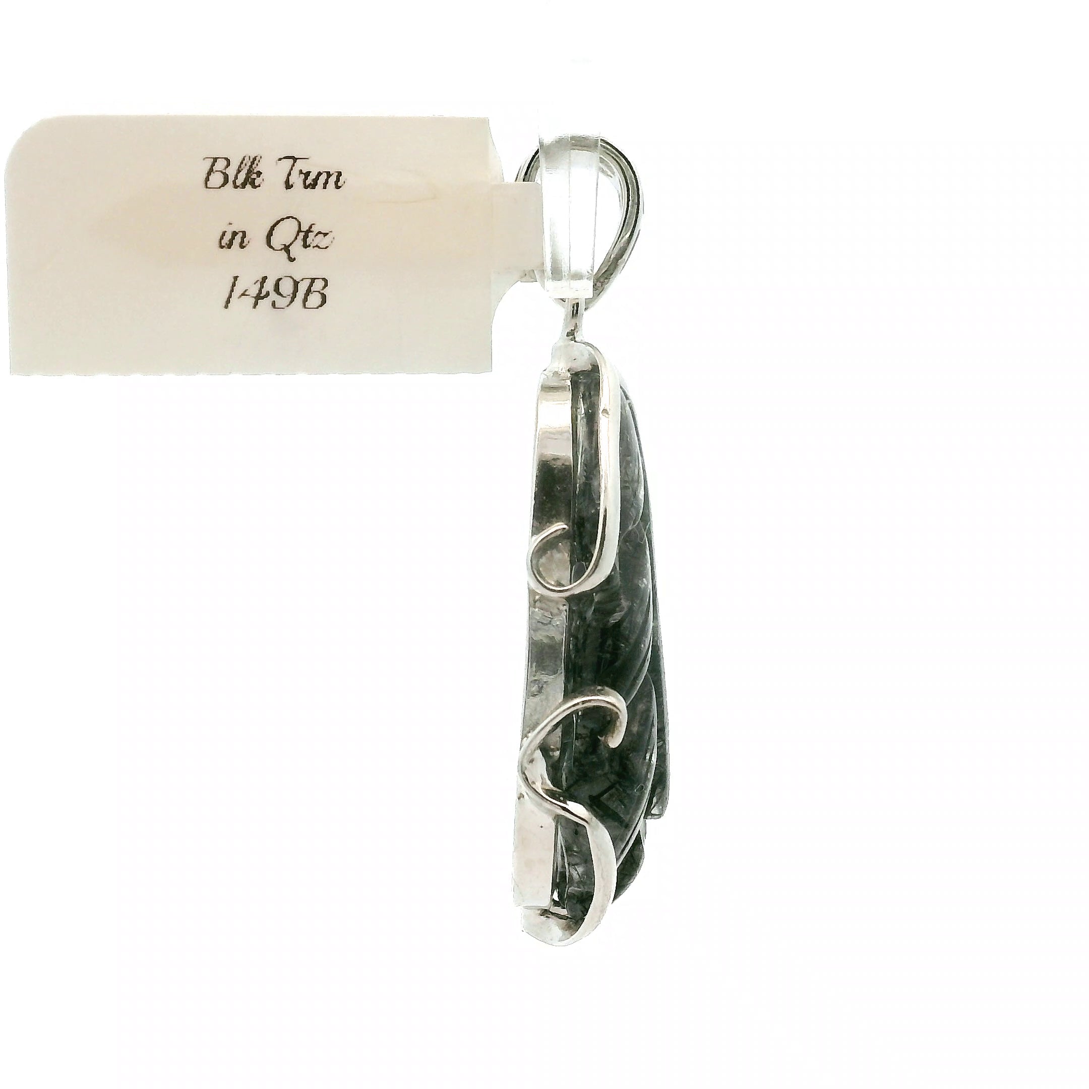 Black Tourmaline in Quartz Feather Pendant .925 Sterling Silver for Powerful Protection and Aura Cleansing