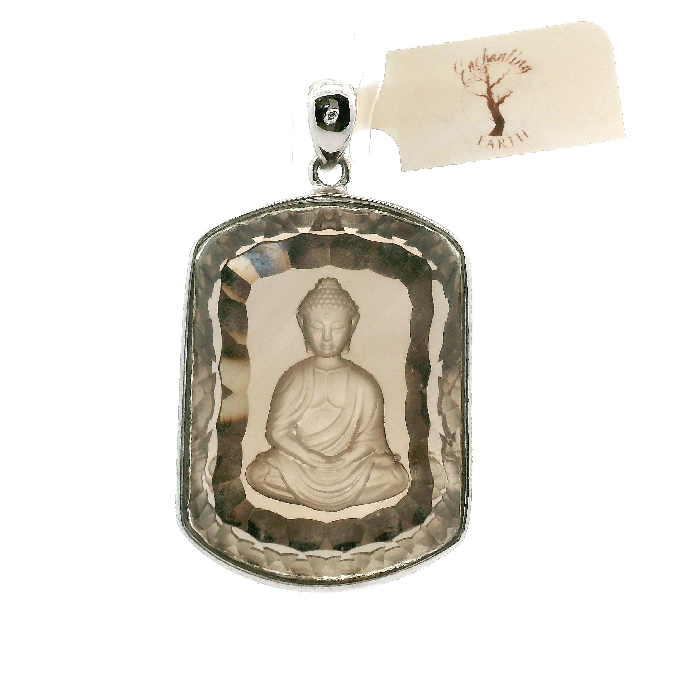Smokey Quartz Engraved Buddha Pendants .925 Silver for Energetic Cleansing, Manifestation and Protection