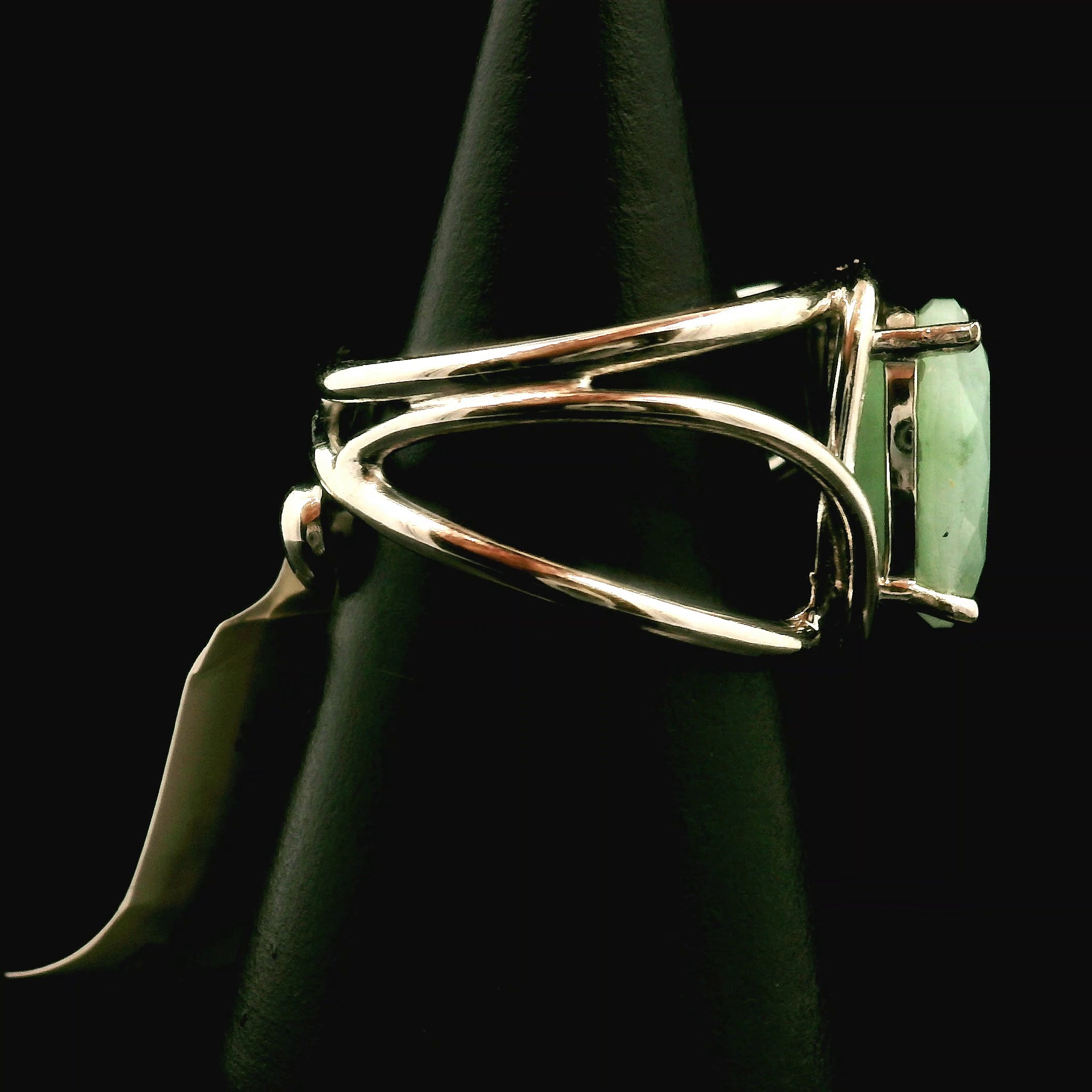 Amazonite Faceted Cuff Ring .925 Silver for Communication, Harmony and Hope