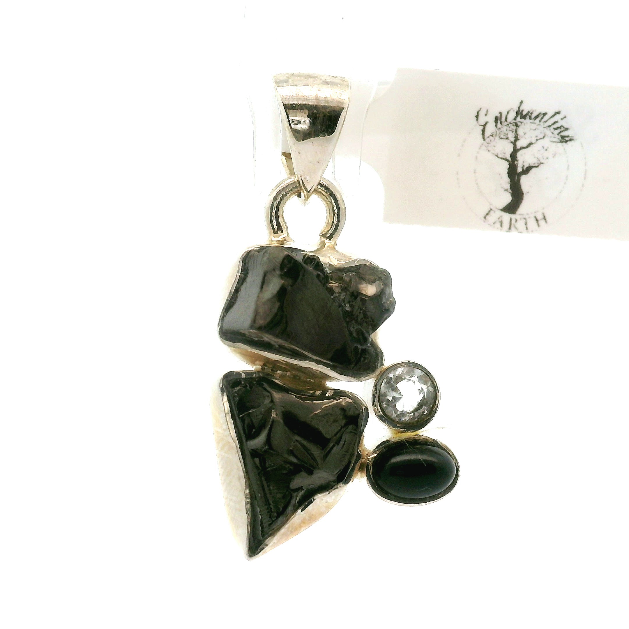 Shungite Multi-Stone Pendant .925 Silver for Energetic Cleansing, Manifestation and Protection
