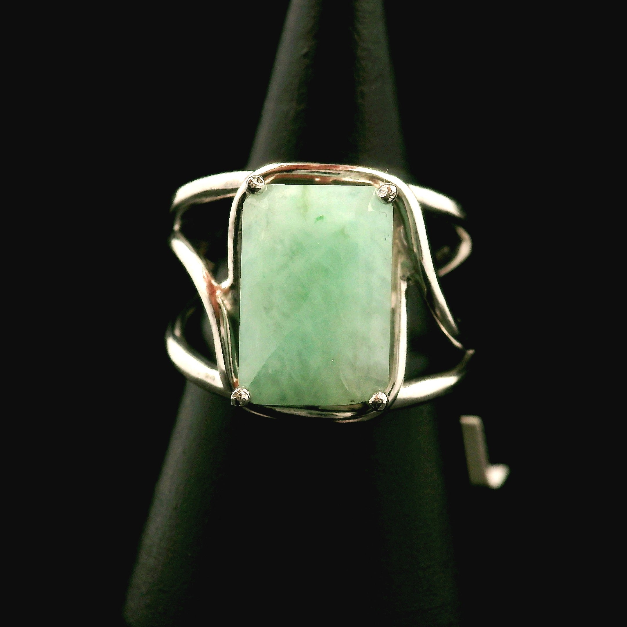 Amazonite Faceted Cuff Ring .925 Silver for Communication, Harmony and Hope