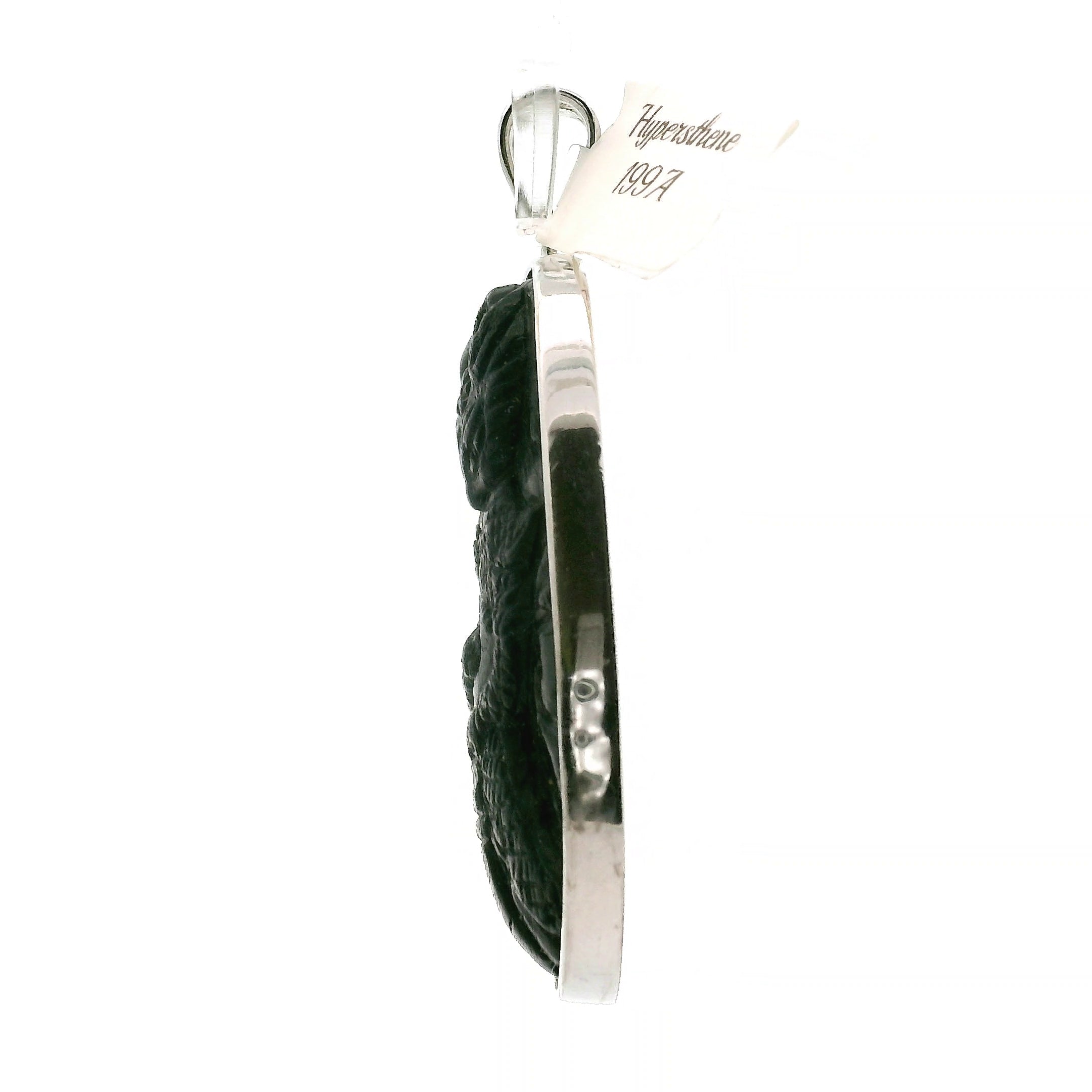 Hypersthene Large Nine-tails Carved Pendant .925 Silver for Calm, Magic and Improved Manifestation