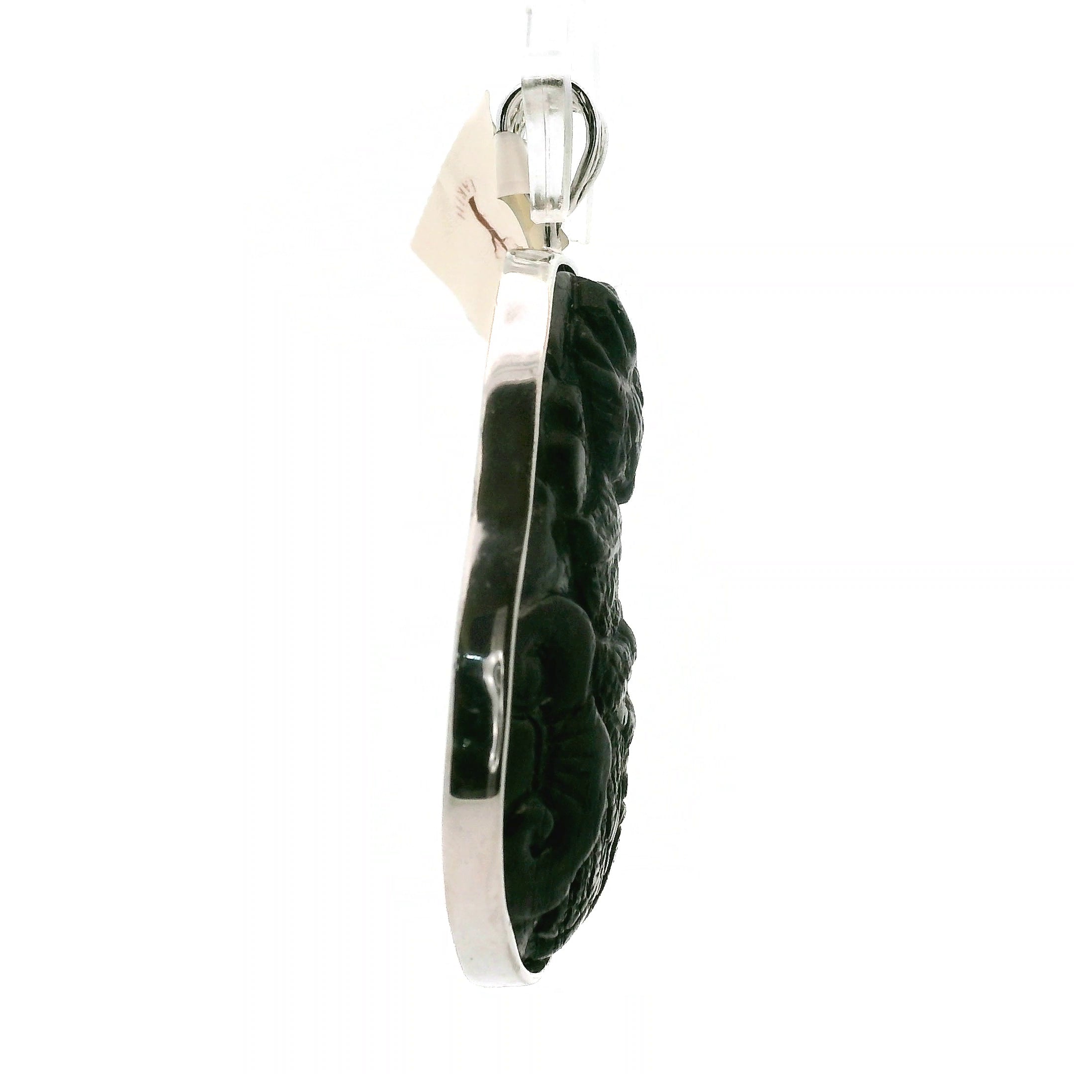 Hypersthene Large Nine-tails Carved Pendant .925 Silver for Calm, Magic and Improved Manifestation