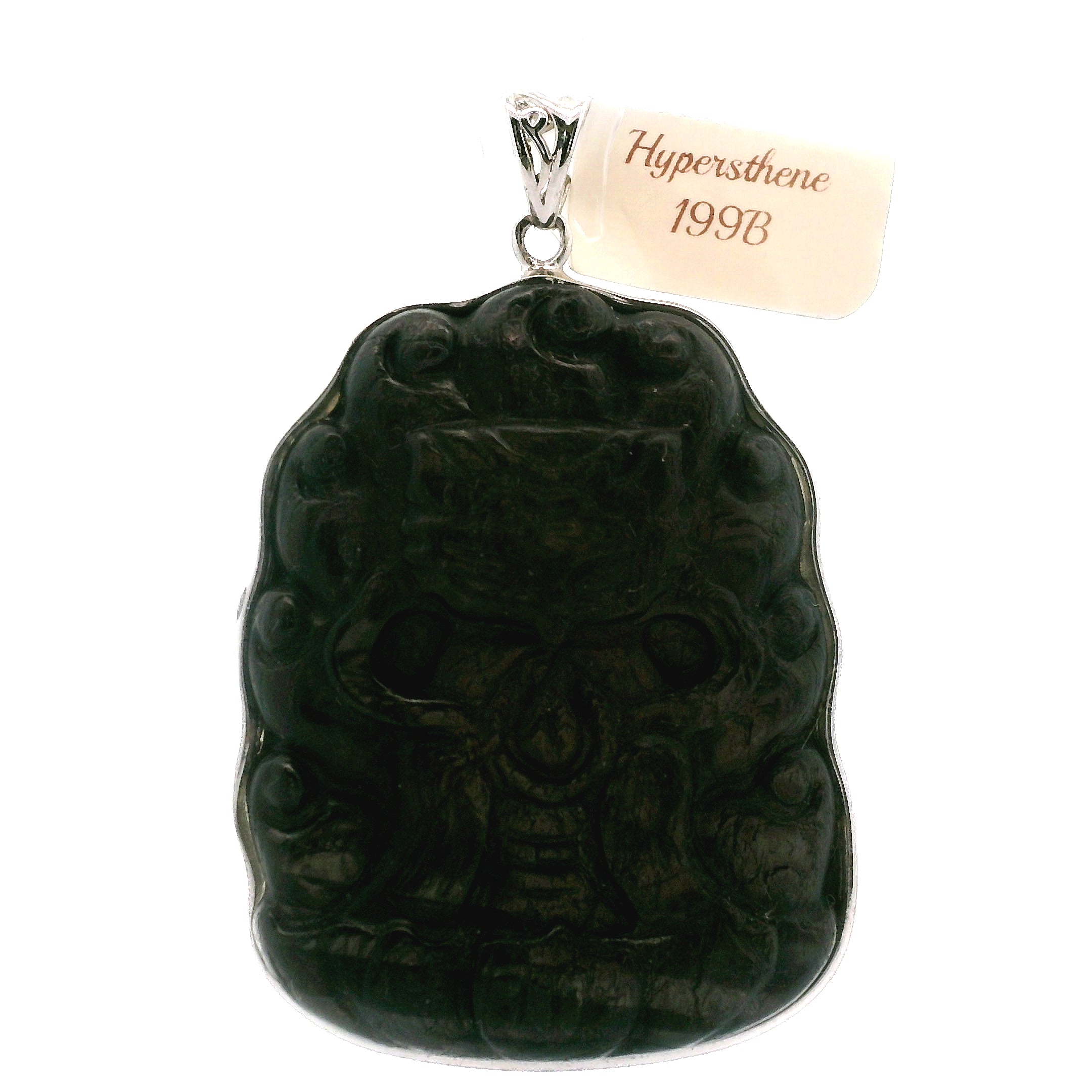 Hypersthene Large Nine-tails Carved Pendant .925 Silver for Calm, Magic and Improved Manifestation
