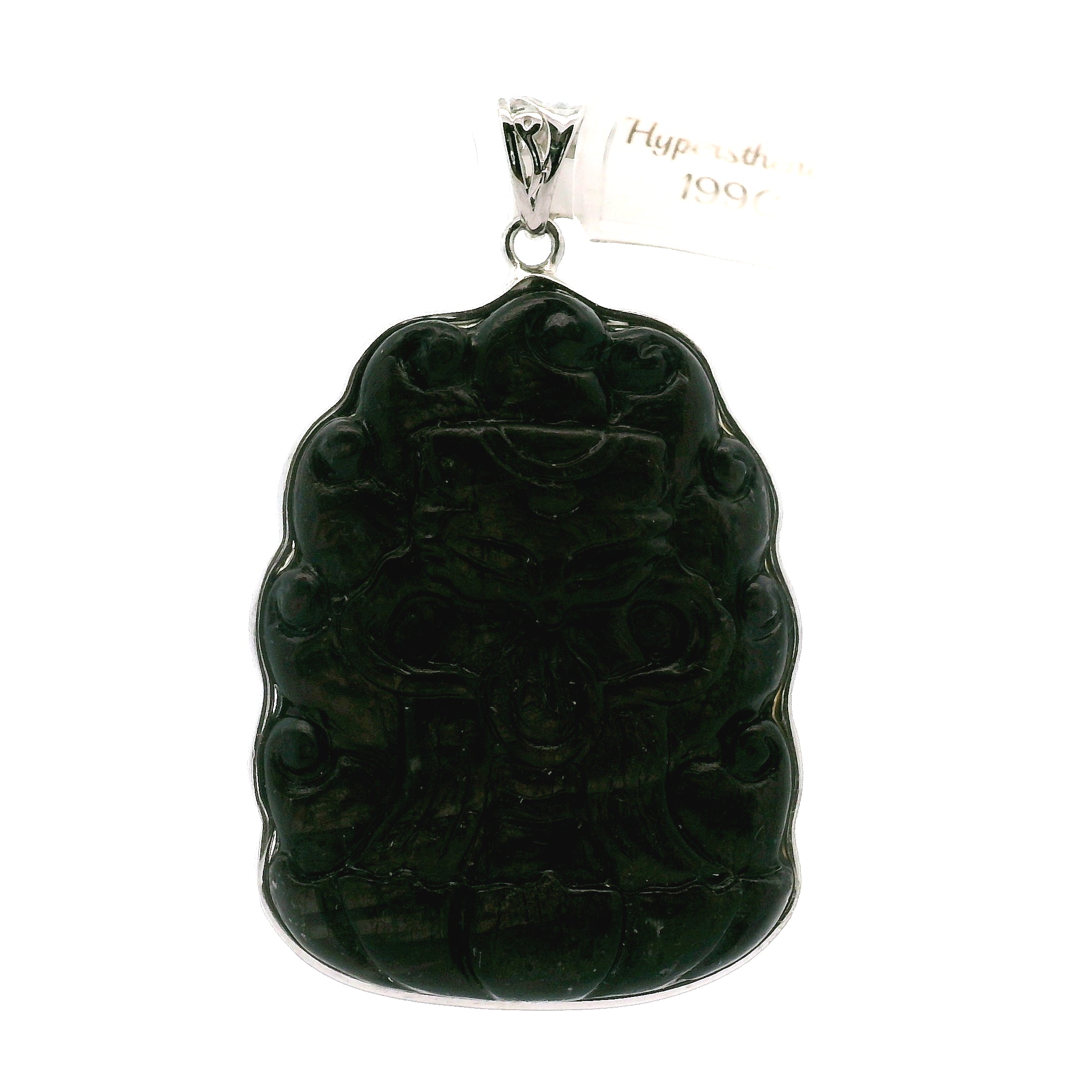 Hypersthene Large Nine-tails Carved Pendant .925 Silver for Calm, Magic and Improved Manifestation