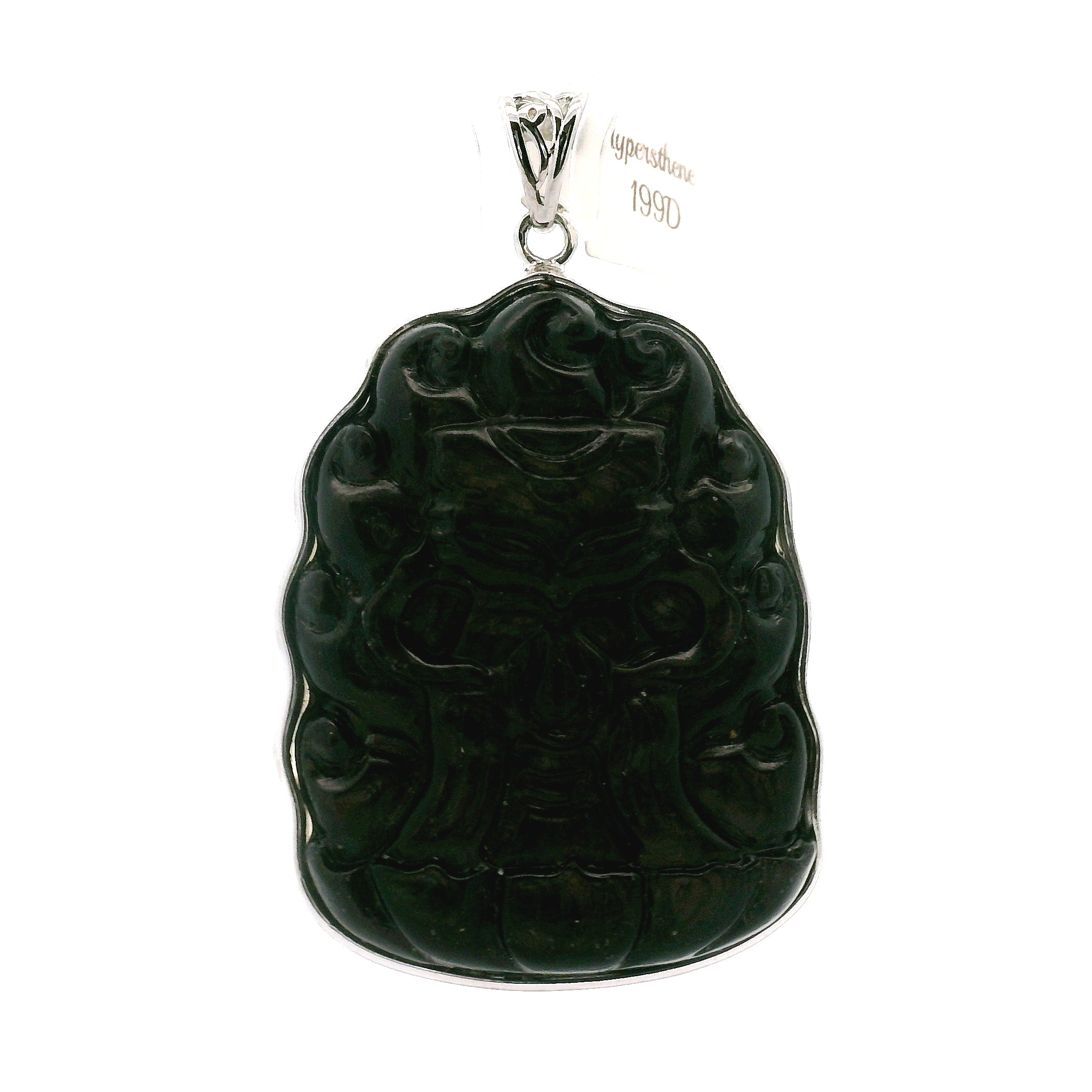Hypersthene Large Nine-tails Carved Pendant .925 Silver for Calm, Magic and Improved Manifestation