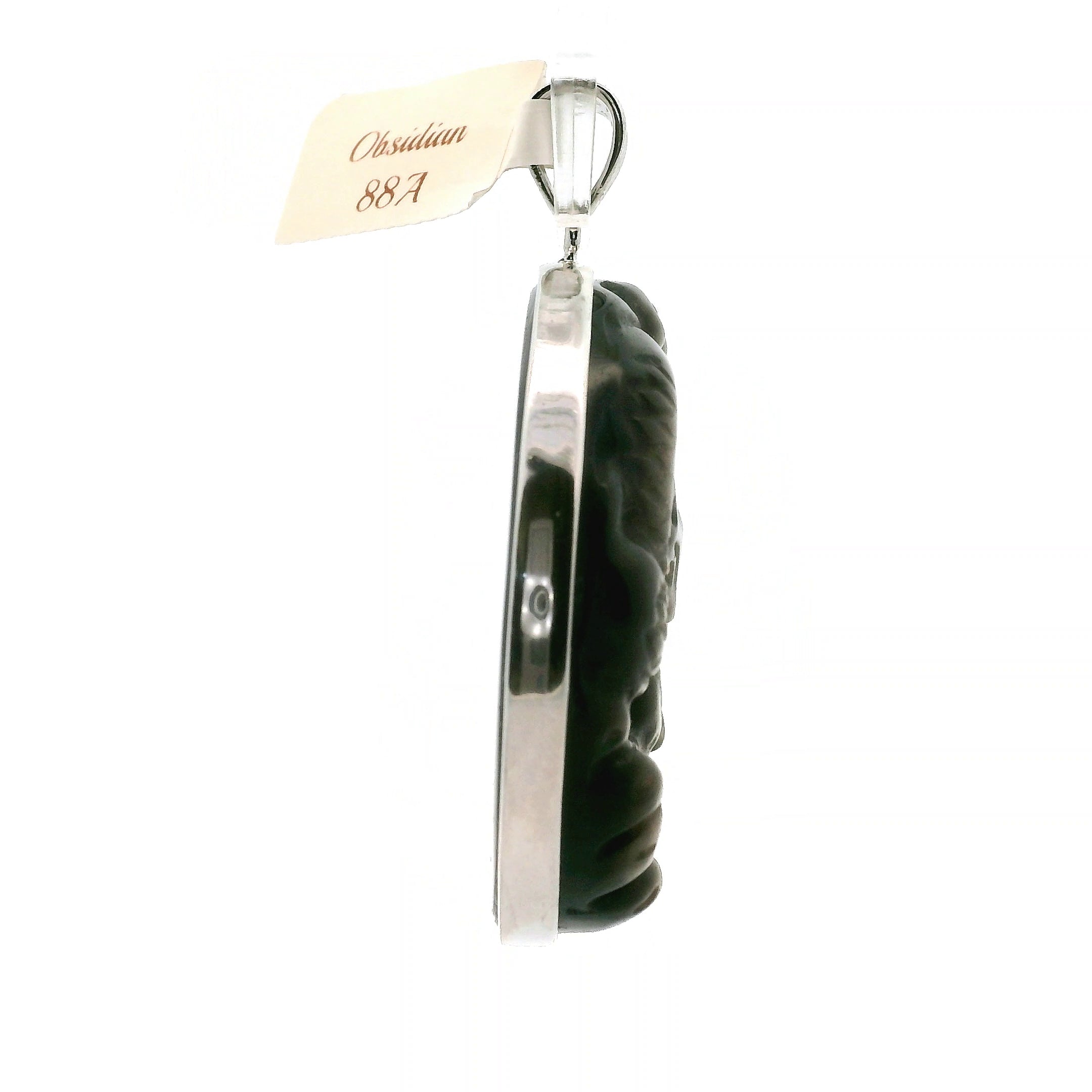 Sheen Obsidian Nine-tails Carved Pendant .925 Silver for Calm, Magic and Improved Manifestation