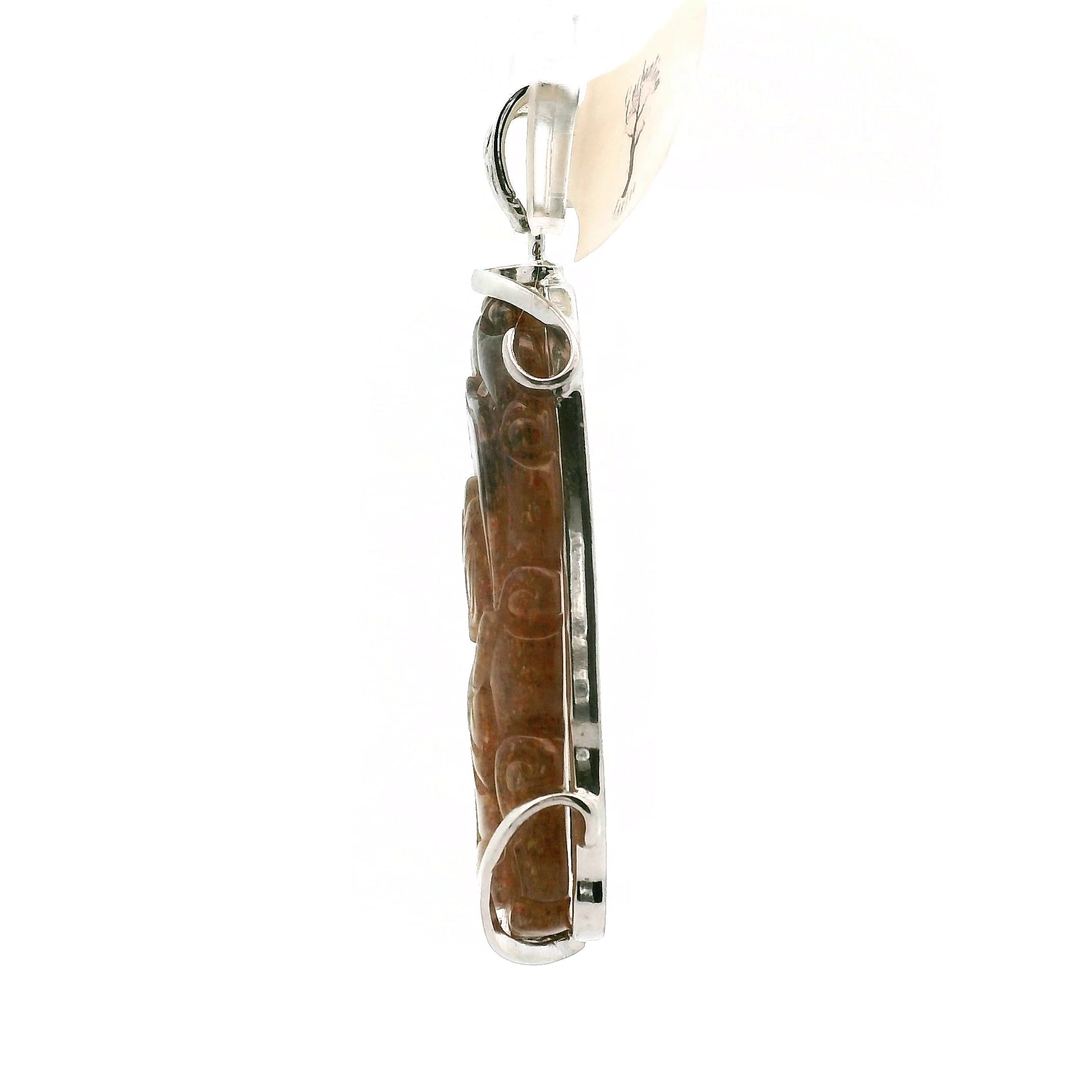 Black Moonstone Sunstone Nine-tails Carved Pendant .925 Silver for Calm, Magic and Improved Manifestation