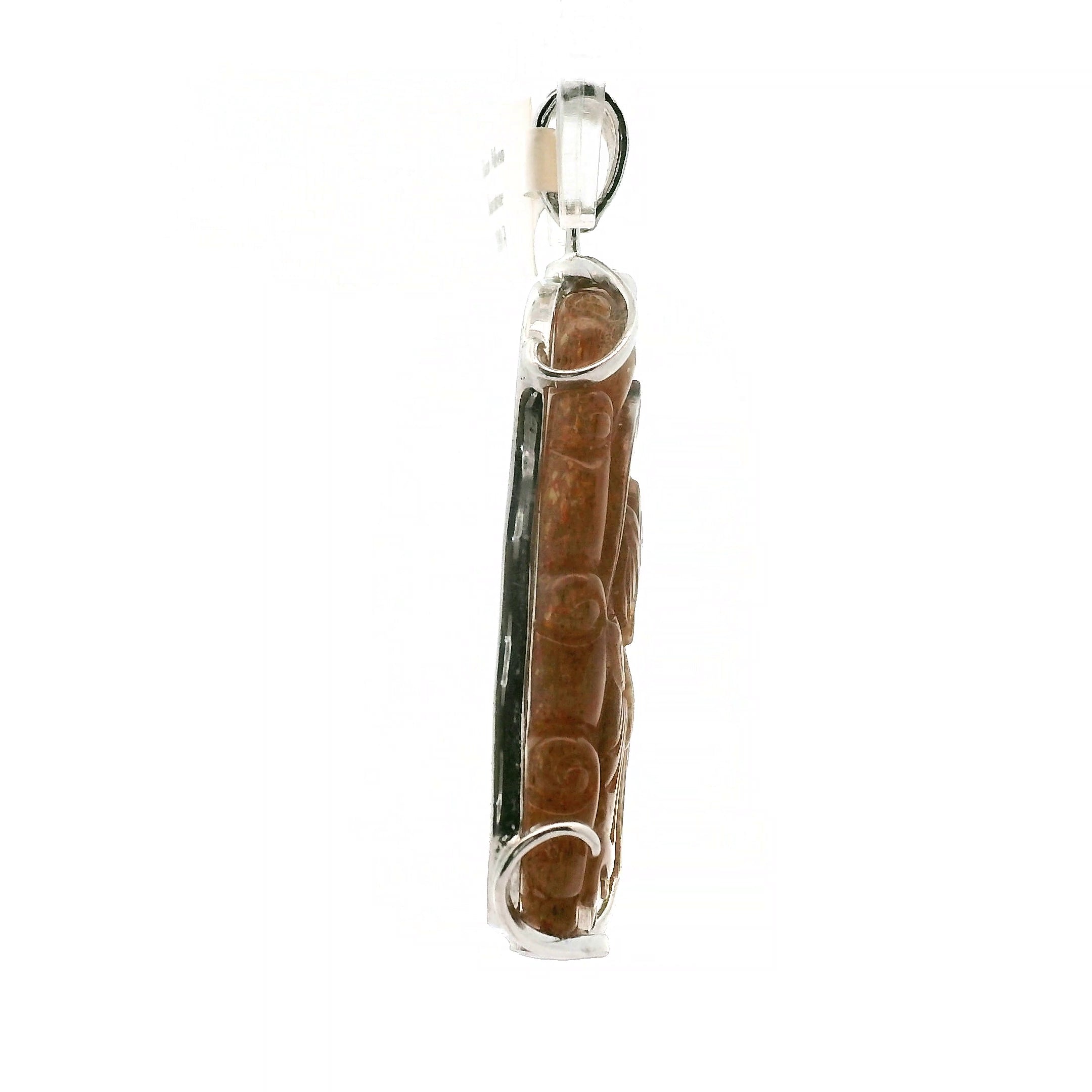 Black Moonstone Sunstone Nine-tails Carved Pendant .925 Silver for Calm, Magic and Improved Manifestation