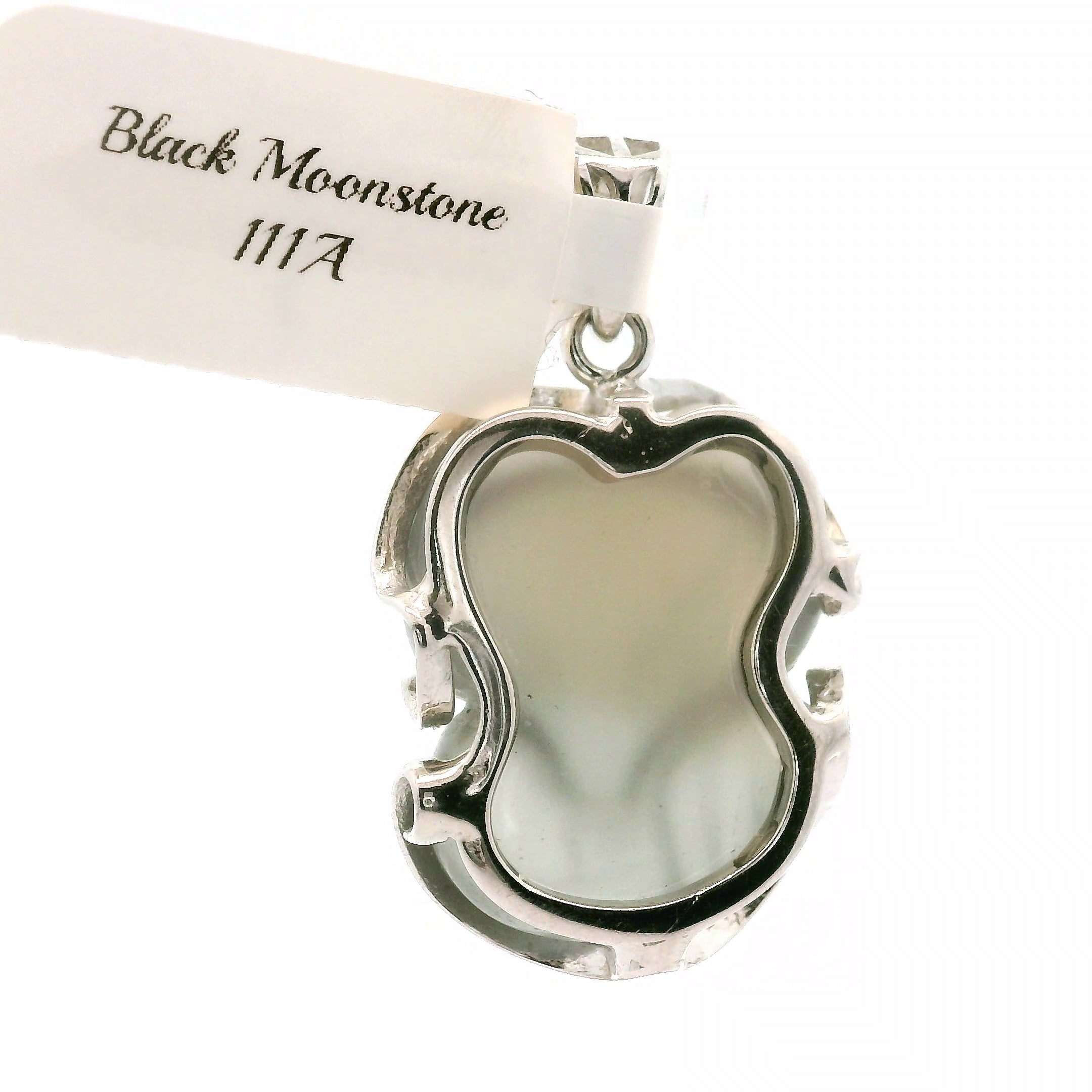 Black Moonstone Nine-tails Carved Pendant .925 Silver for Calm, Magic and Improved Manifestation