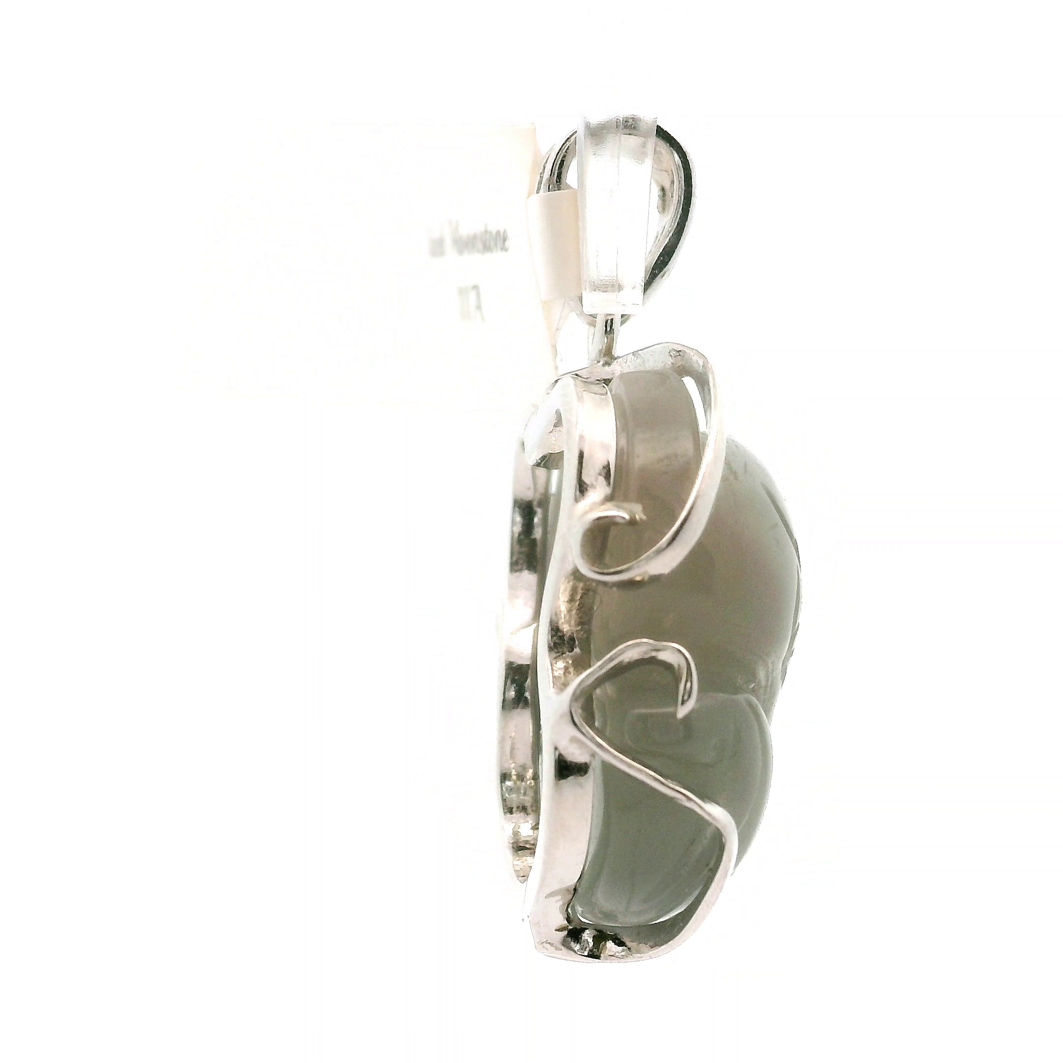 Black Moonstone Nine-tails Carved Pendant .925 Silver for Calm, Magic and Improved Manifestation