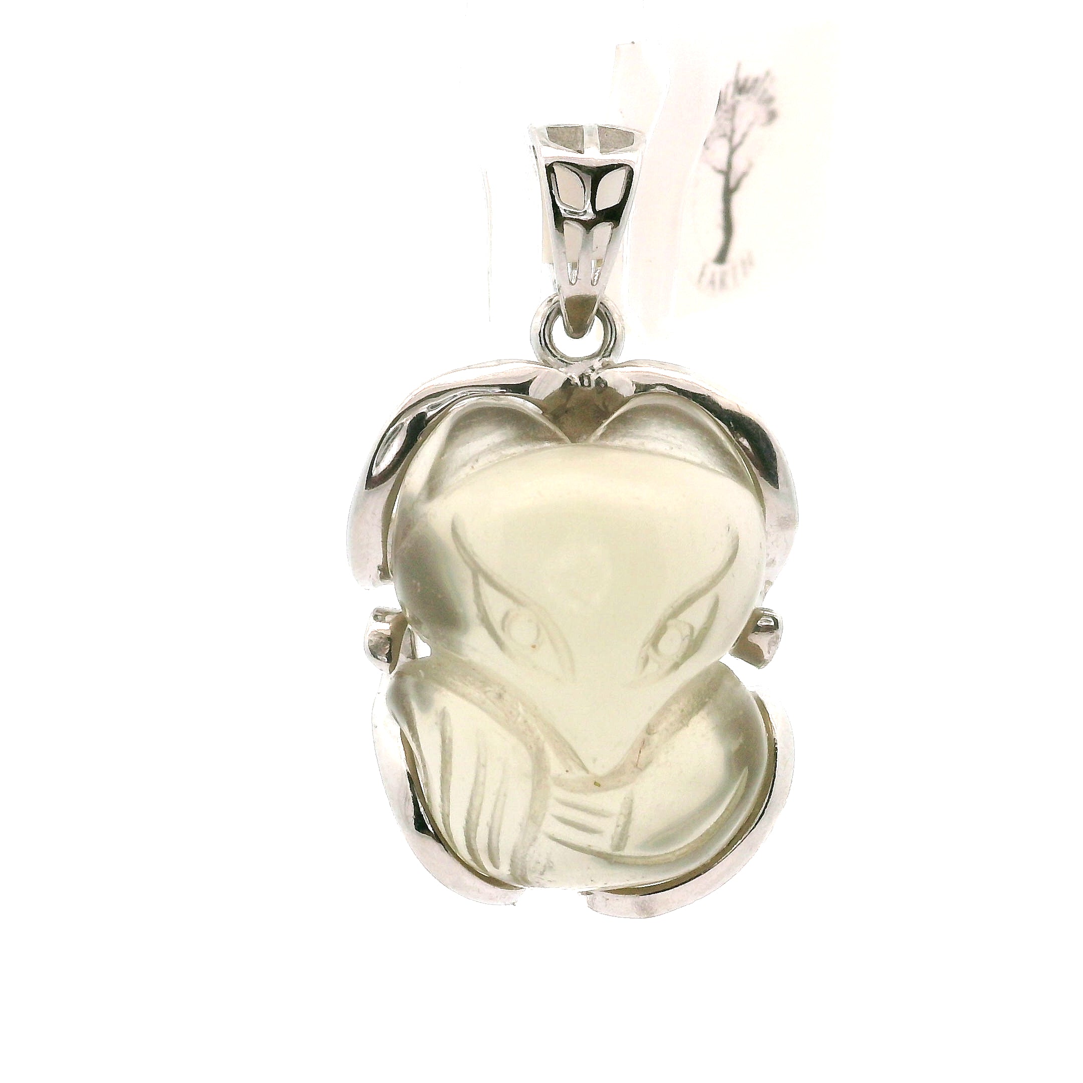 Black Moonstone Nine-tails Carved Pendant .925 Silver for Calm, Magic and Improved Manifestation