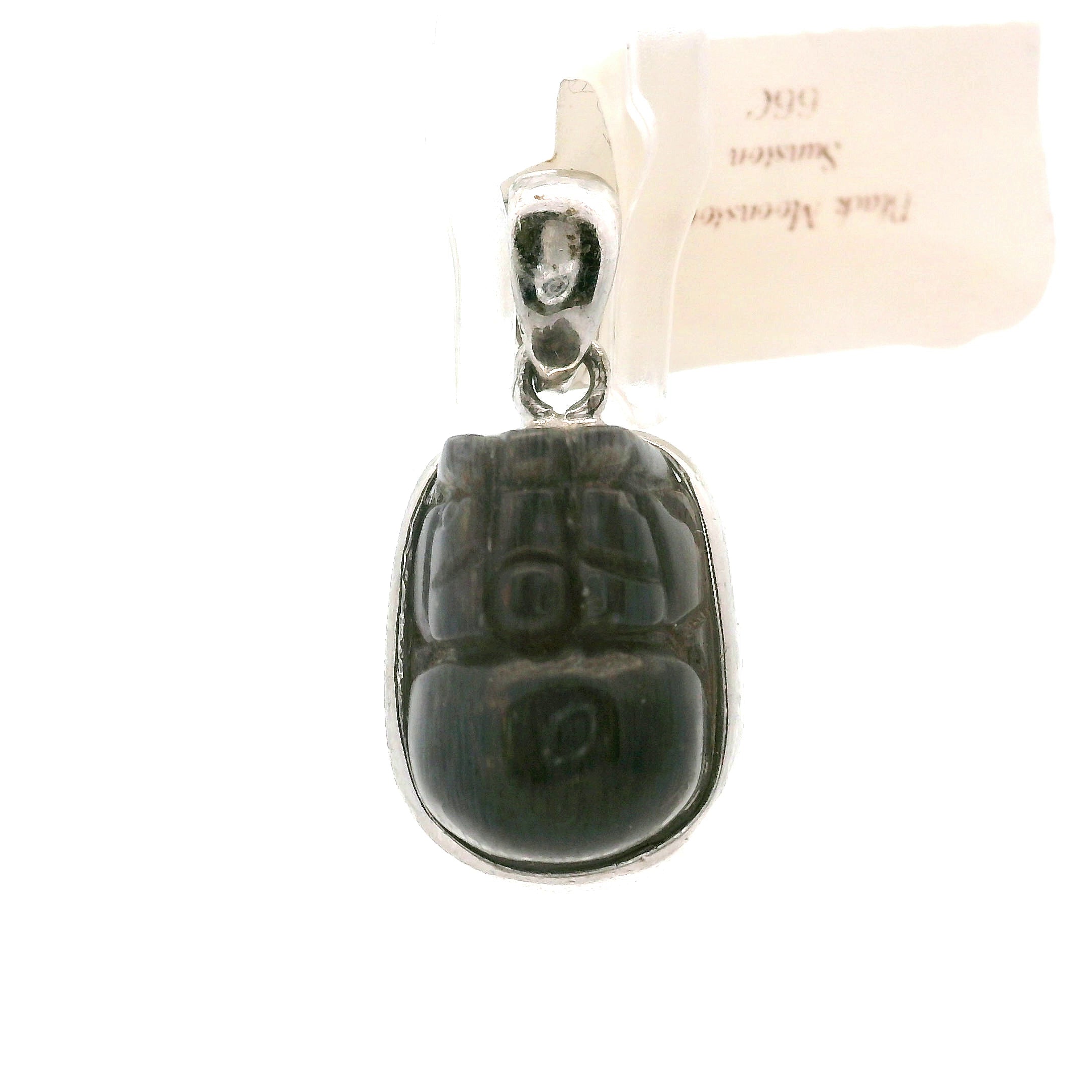 Black Moonstone Sunstone Pixiu Carved Pendant .925 Silver for Calm, Magic and Improved Manifestation