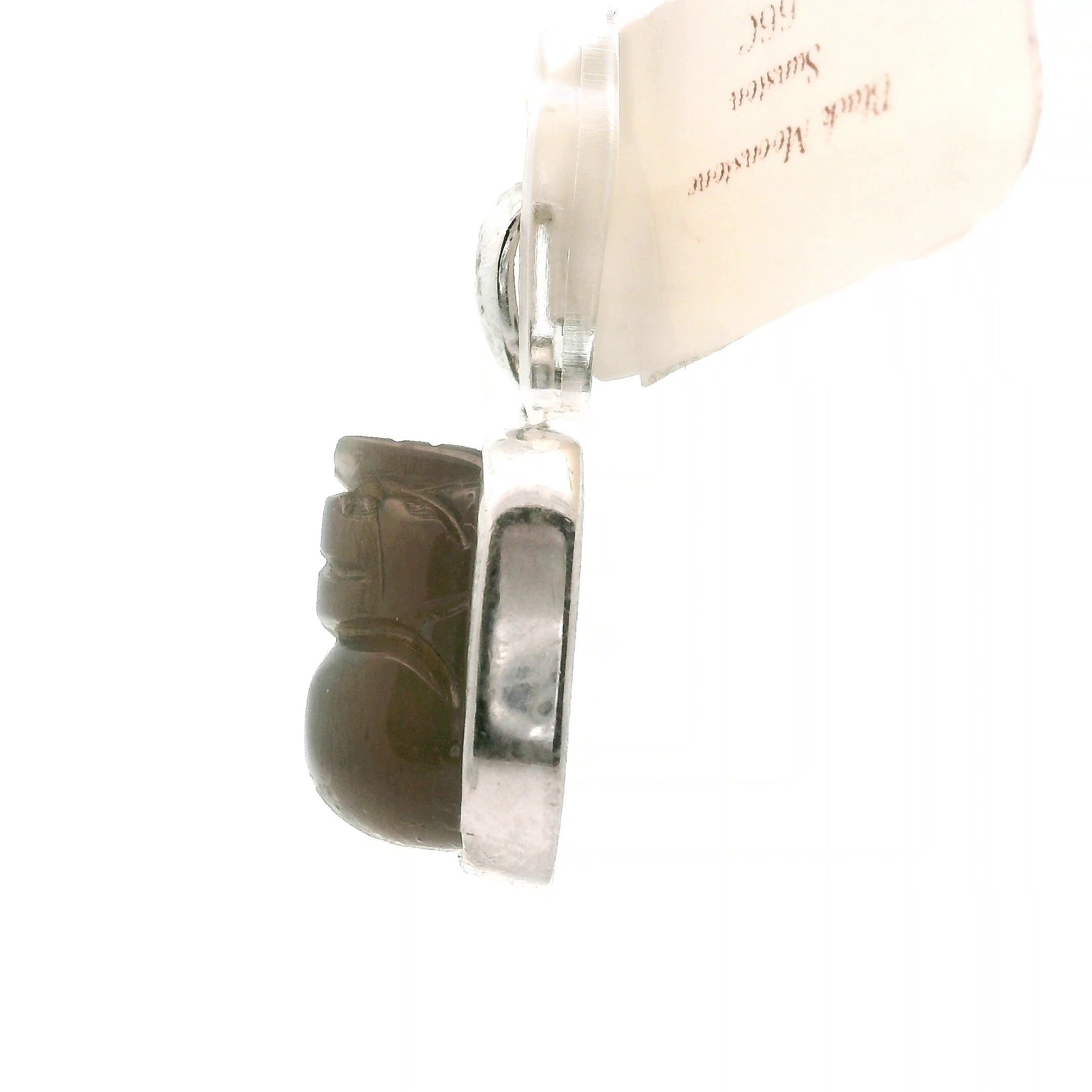 Black Moonstone Sunstone Pixiu Carved Pendant .925 Silver for Calm, Magic and Improved Manifestation