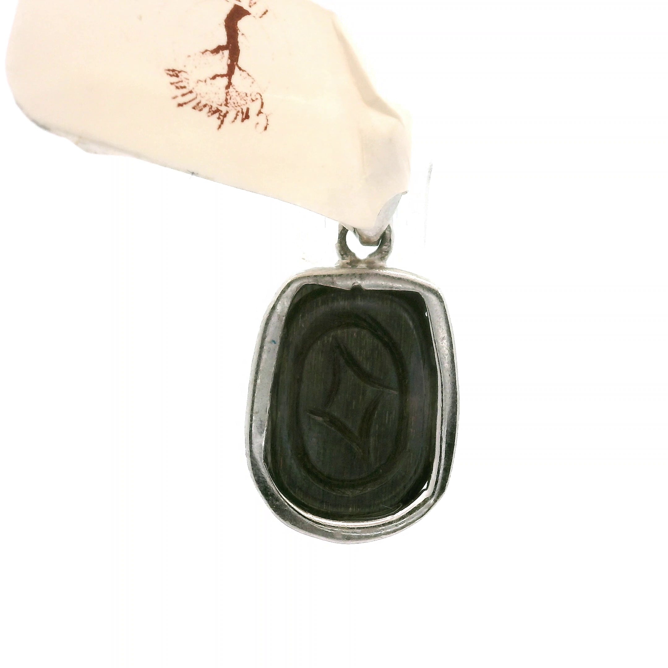 Black Moonstone Sunstone Pixiu Carved Pendant .925 Silver for Calm, Magic and Improved Manifestation