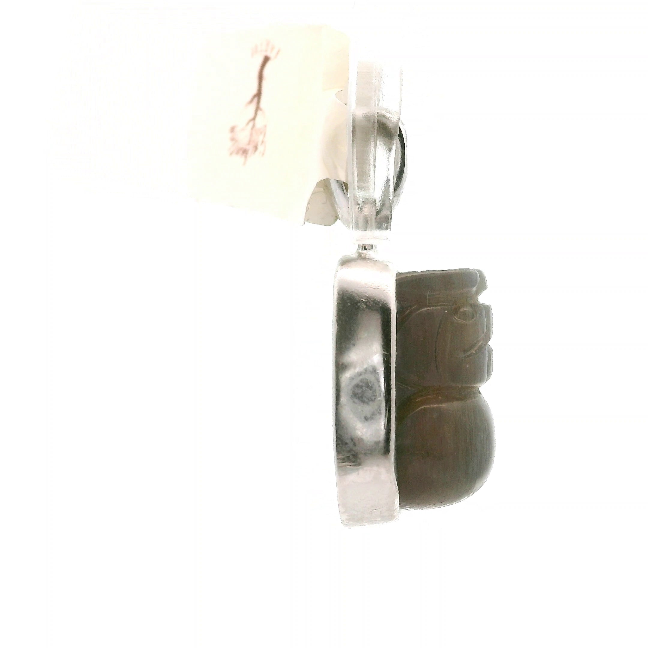 Black Moonstone Sunstone Pixiu Carved Pendant .925 Silver for Calm, Magic and Improved Manifestation