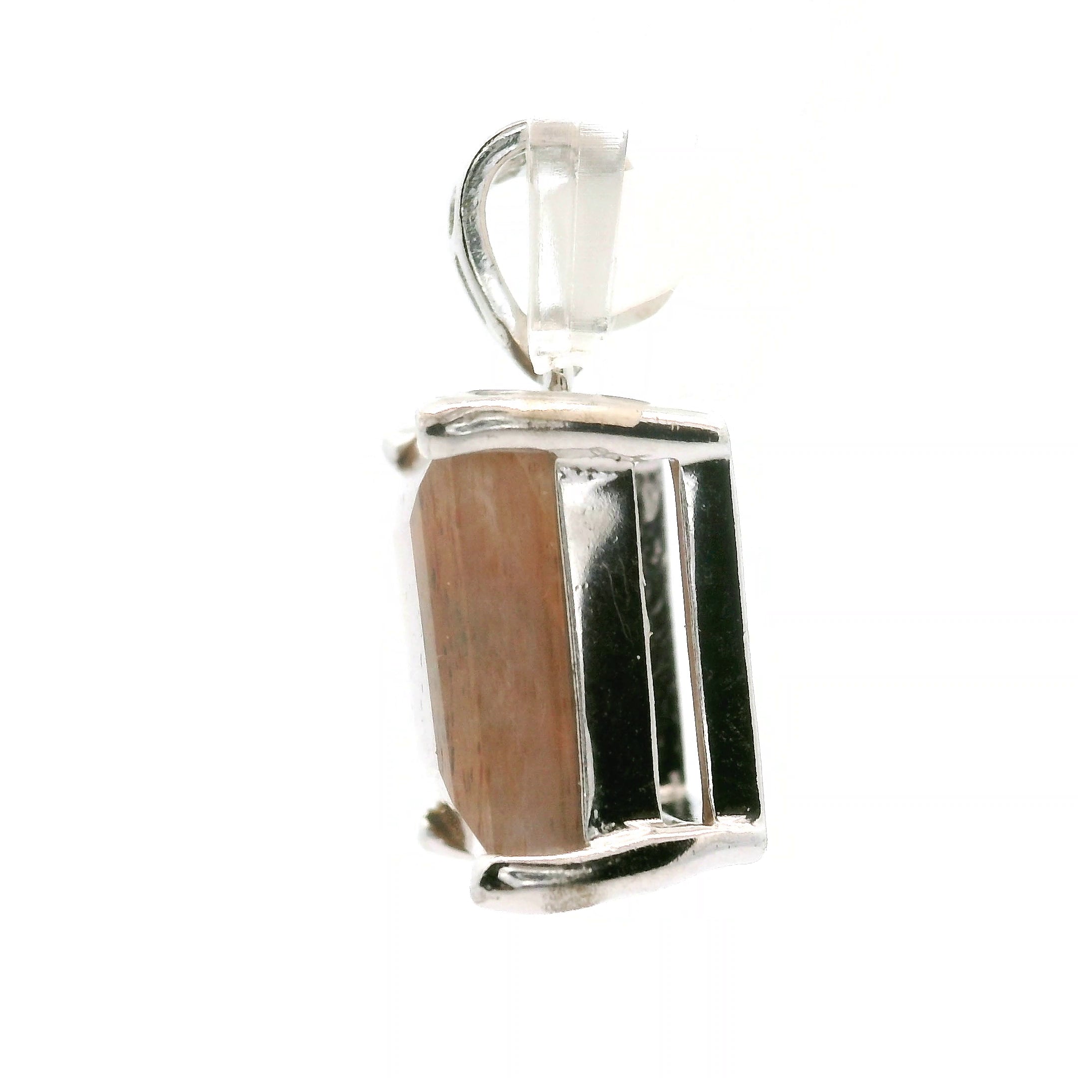Black Moonstone with Sunstone Square Pendant .925 Silver for Confidence and Strength