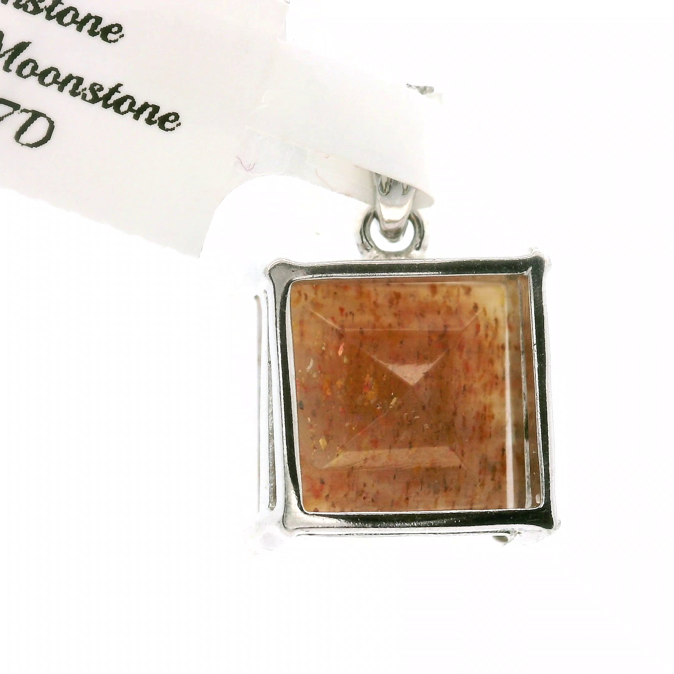Black Moonstone with Sunstone Square Pendant .925 Silver for Confidence and Strength