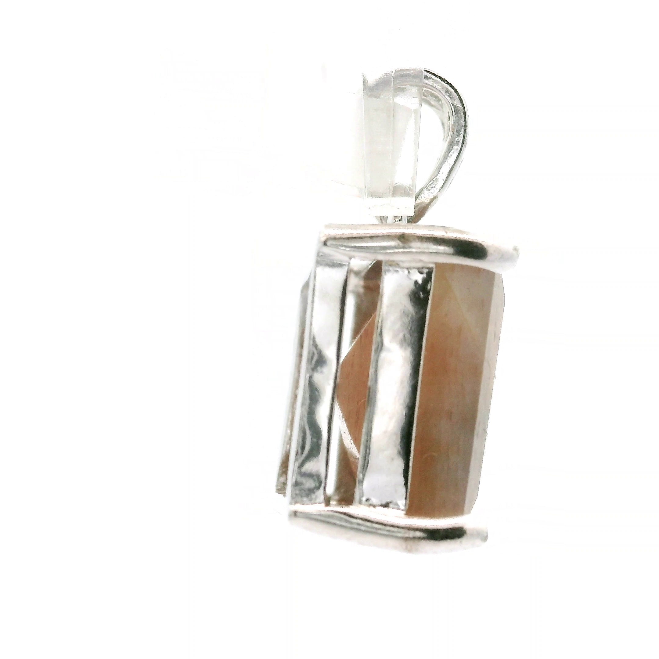 Black Moonstone with Sunstone Square Pendant .925 Silver for Confidence and Strength