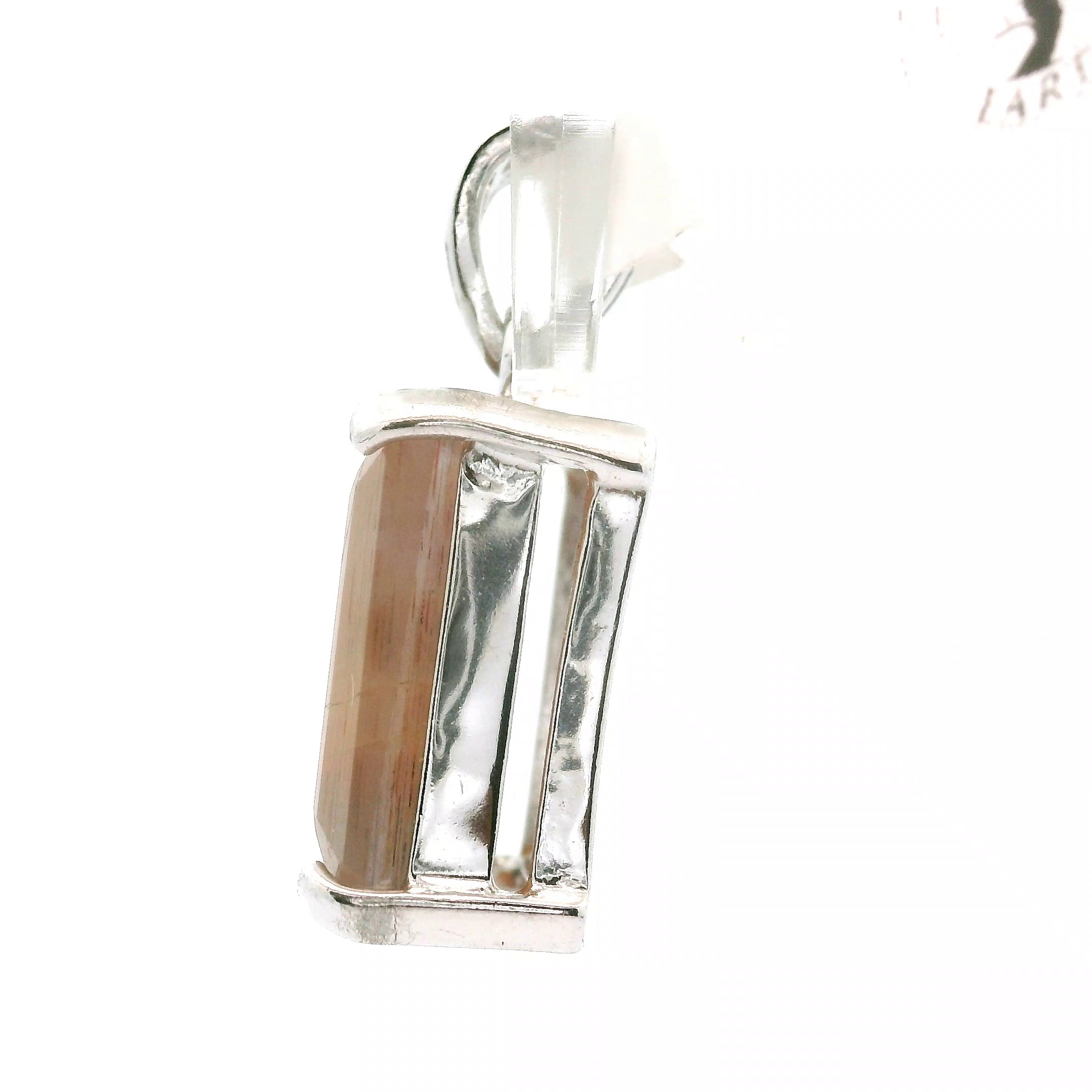 Black Moonstone with Sunstone Square Pendant .925 Silver for Confidence and Strength