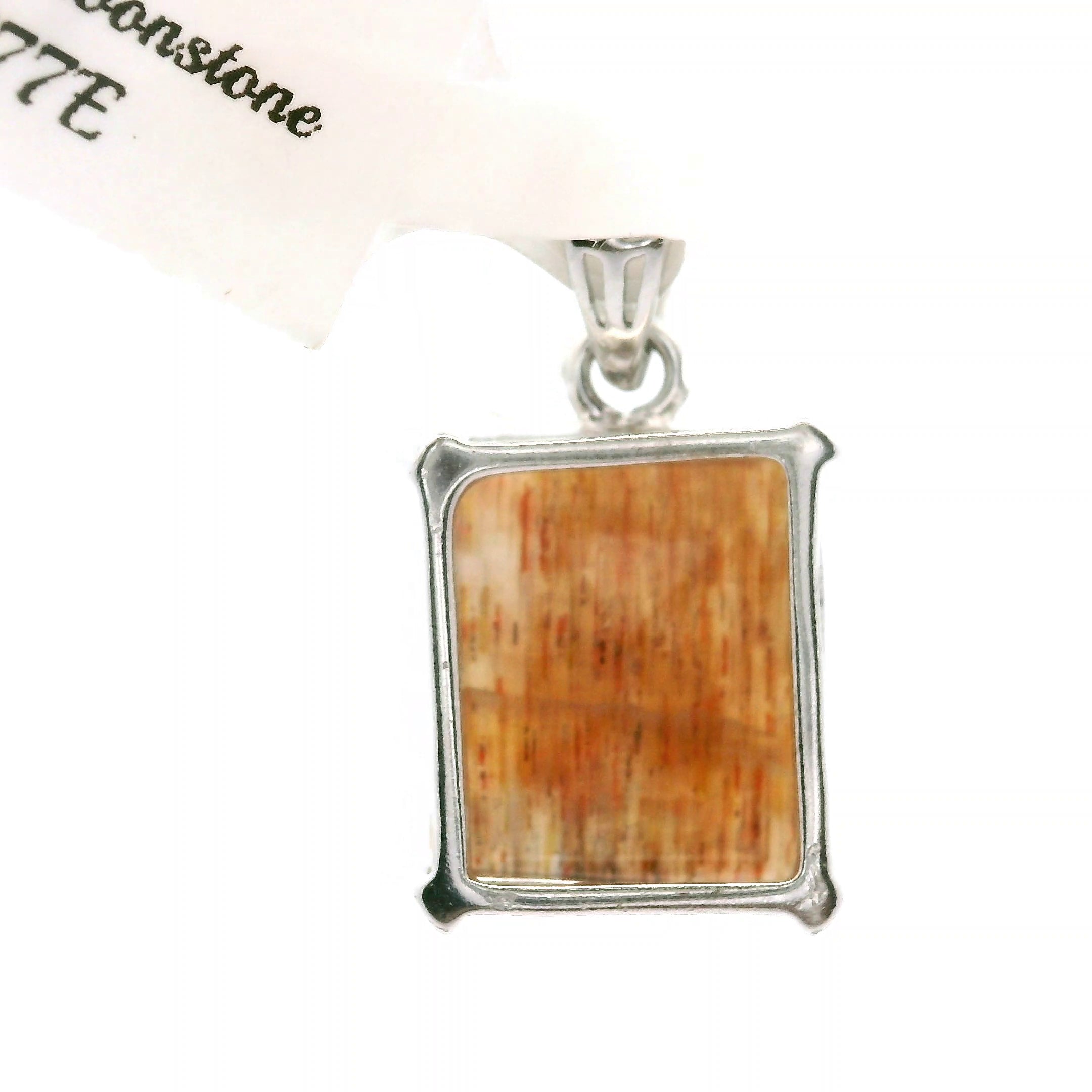 Black Moonstone with Sunstone Square Pendant .925 Silver for Confidence and Strength