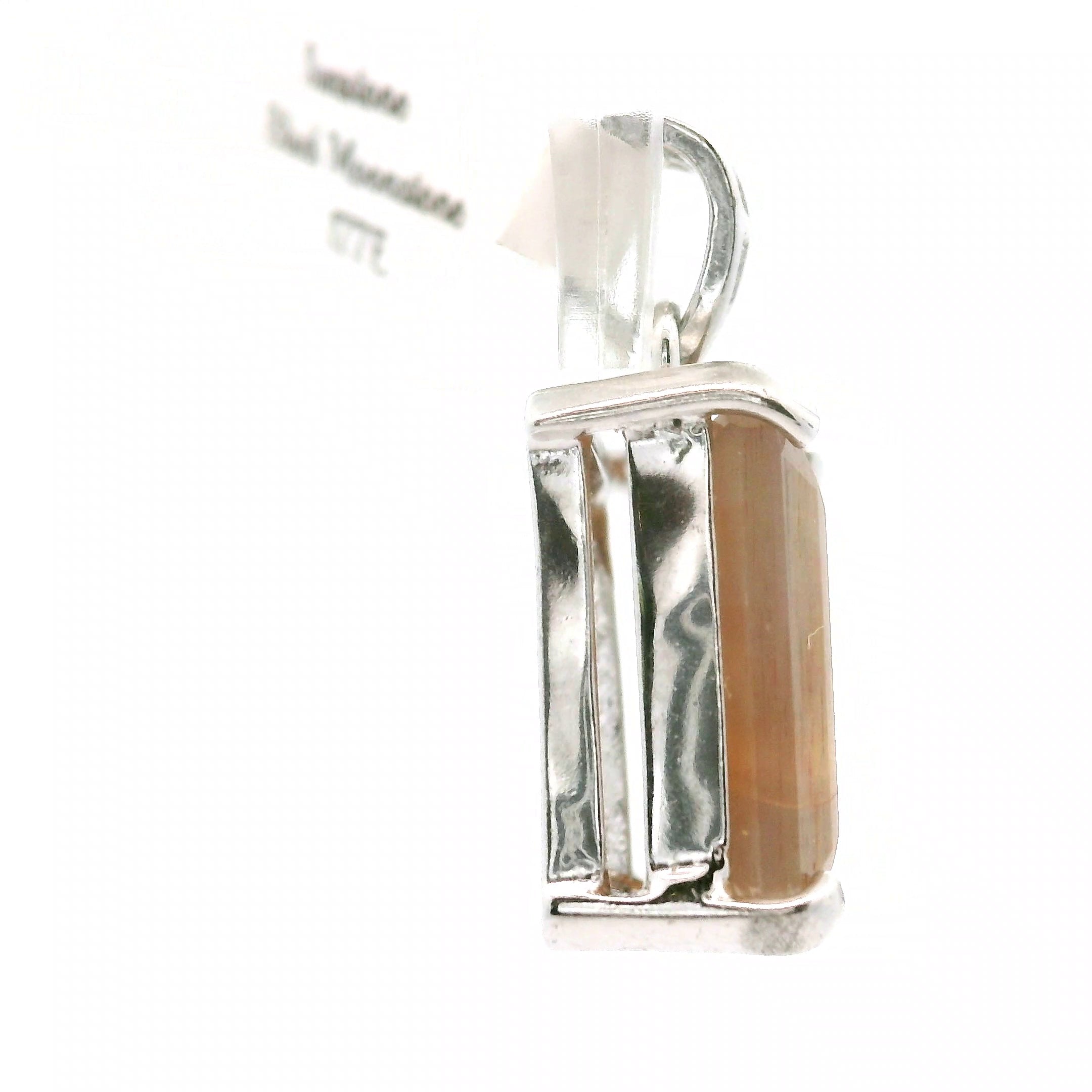 Black Moonstone with Sunstone Square Pendant .925 Silver for Confidence and Strength