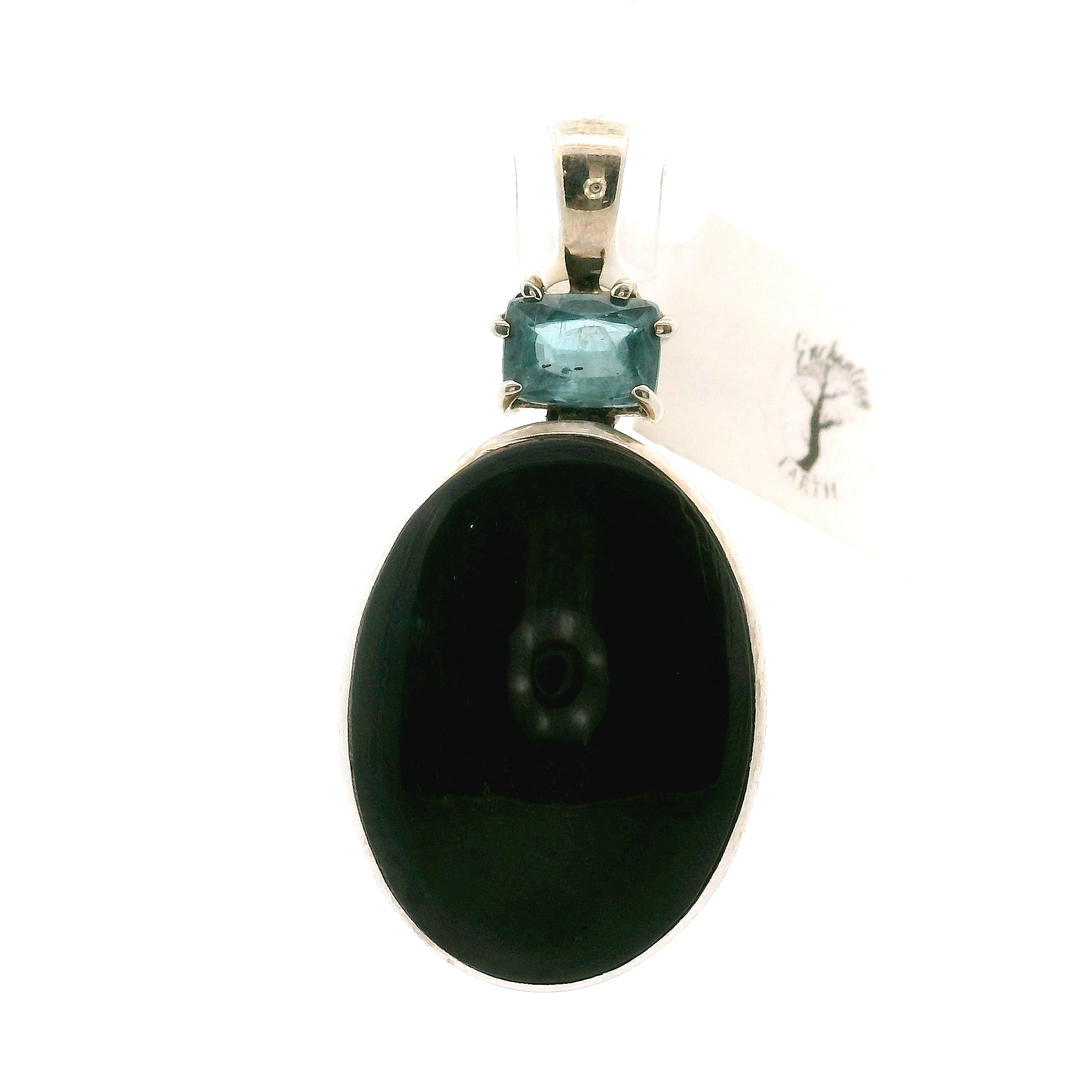 Black Star Diopside with Blue Kyanite Pendant 925 Silver for Anxiety Relief, Balance and Grounding