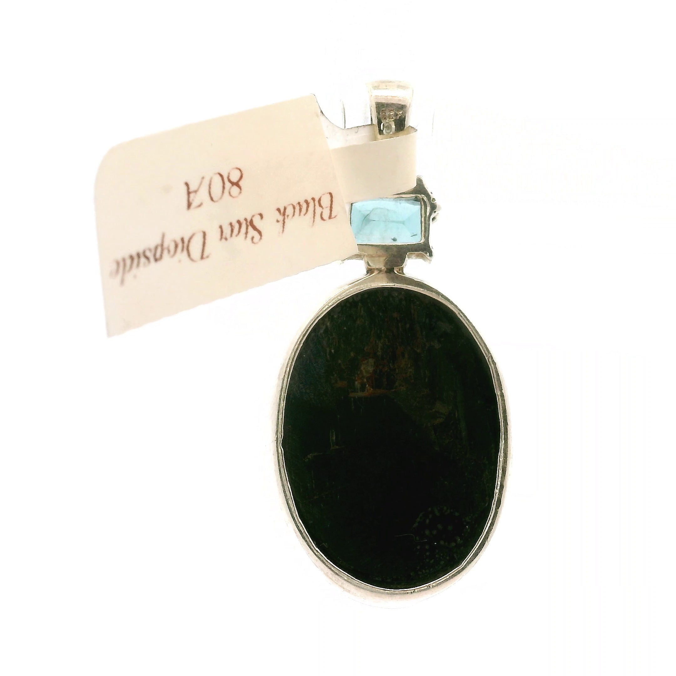 Black Star Diopside with Blue Kyanite Pendant 925 Silver for Anxiety Relief, Balance and Grounding