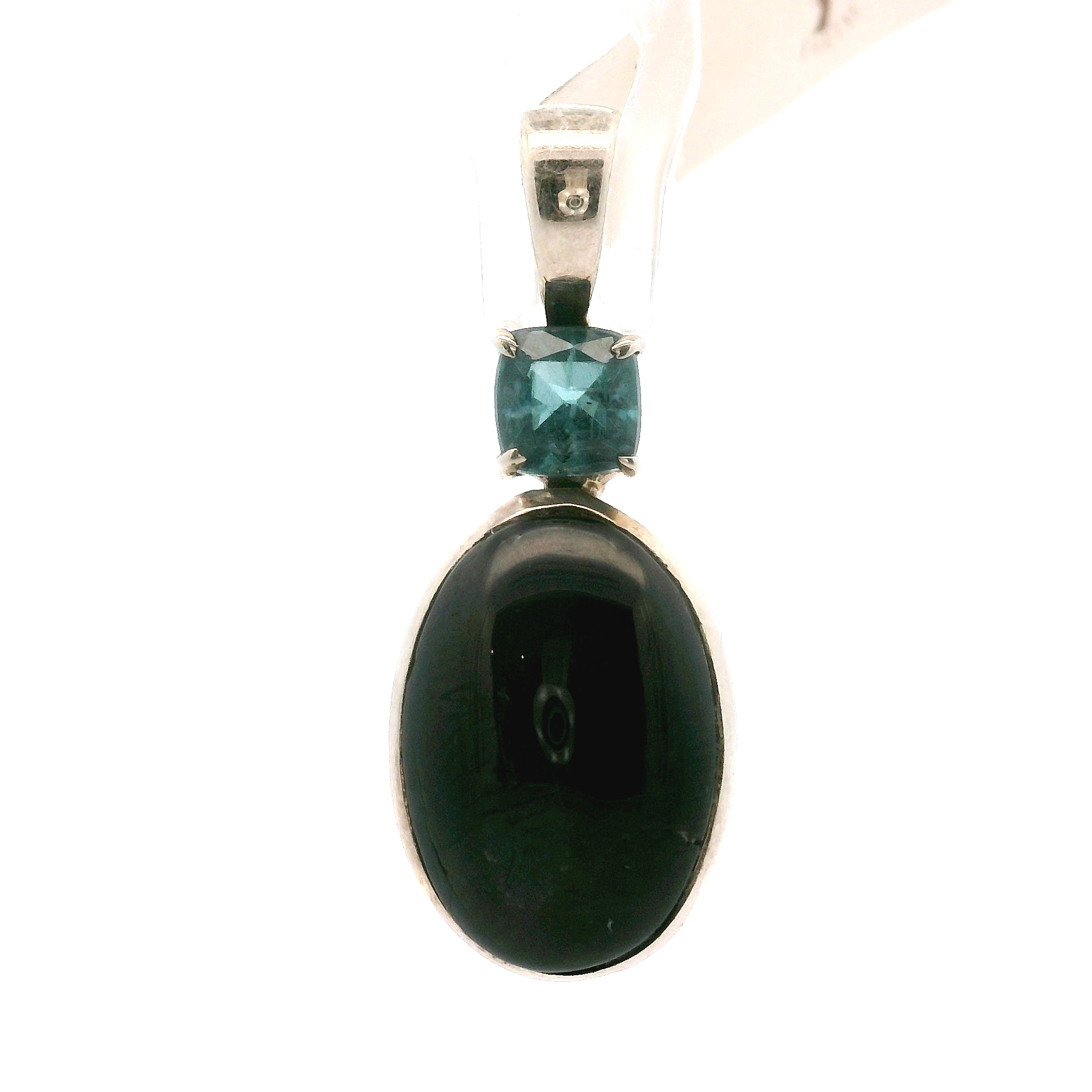 Black Star Diopside with Blue Kyanite Pendant 925 Silver for Anxiety Relief, Balance and Grounding