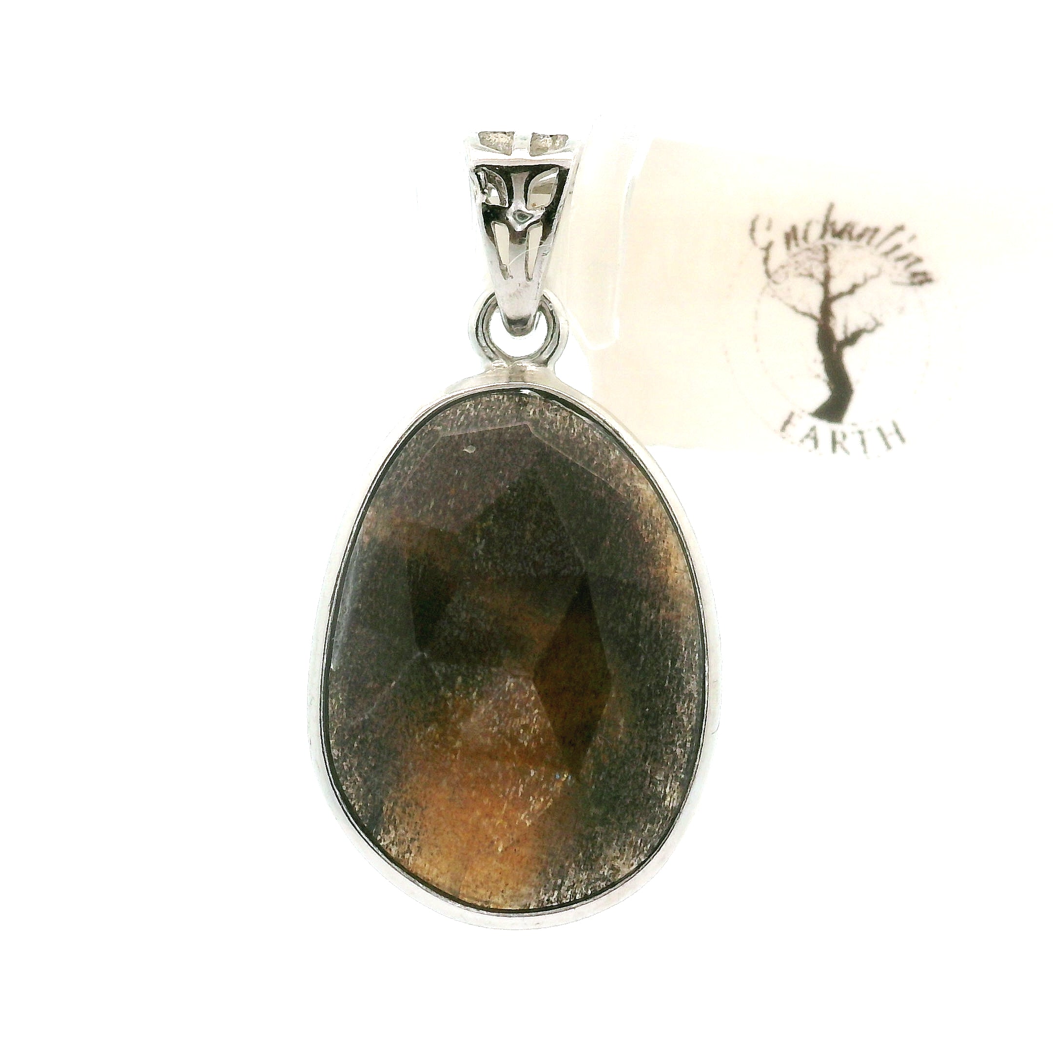 Black Moonstone with Sunstone Pendants .925 Silver for Confidence and Strength