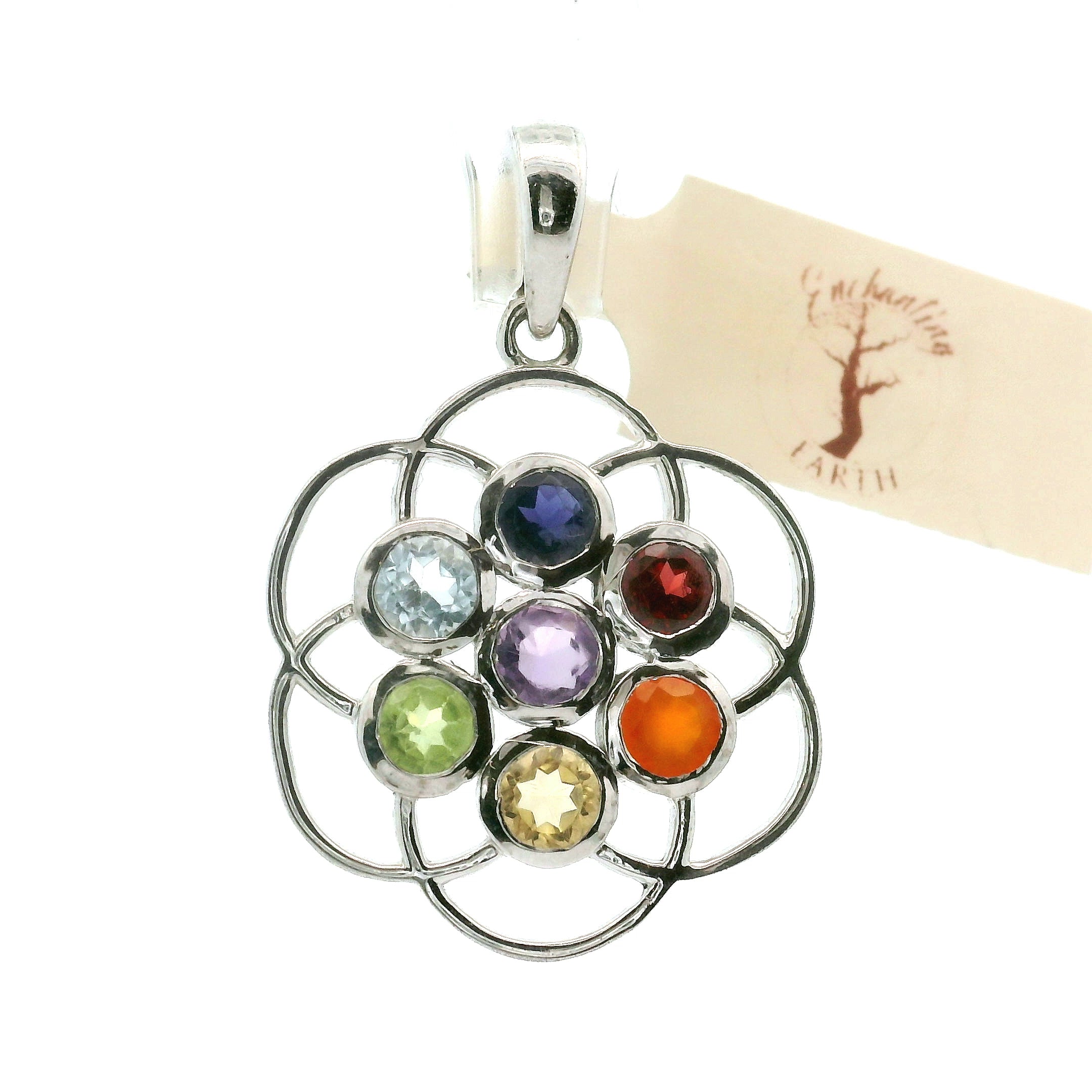 Chakra Flower Pendant .925 Silver for Balancing and Alignment