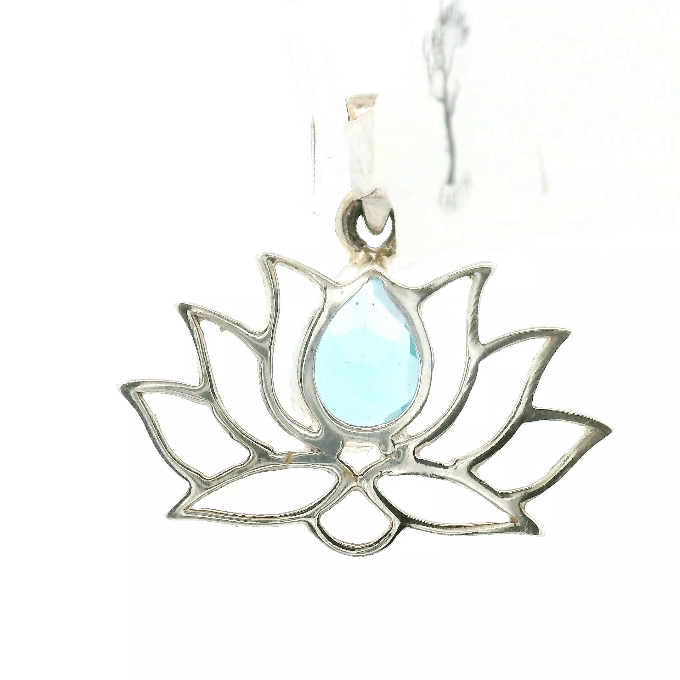 Blue Topaz Lotus Pendant .925 Silver for Higher Levels of Awareness, Peaceful Communication and Clarity