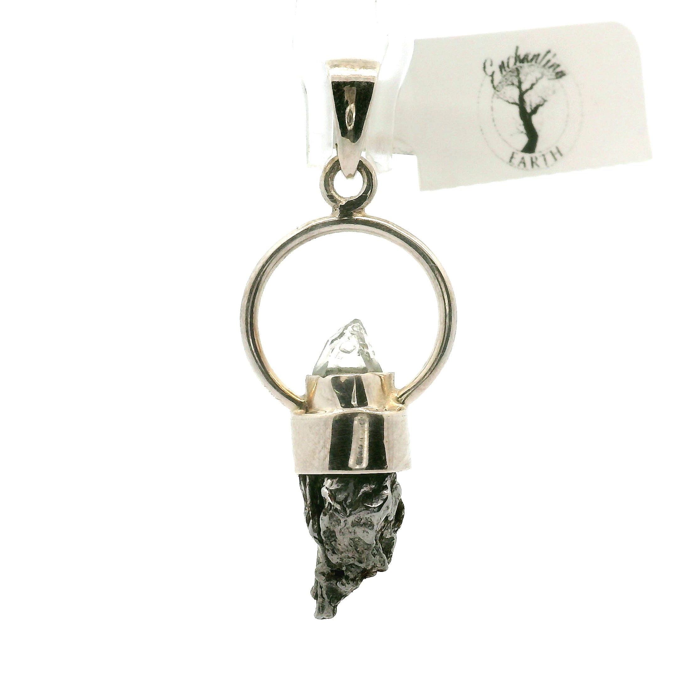 Quartz & Meteorite Pendant .925 Silver for Spiritual Awakening and Multidimensional Awareness
