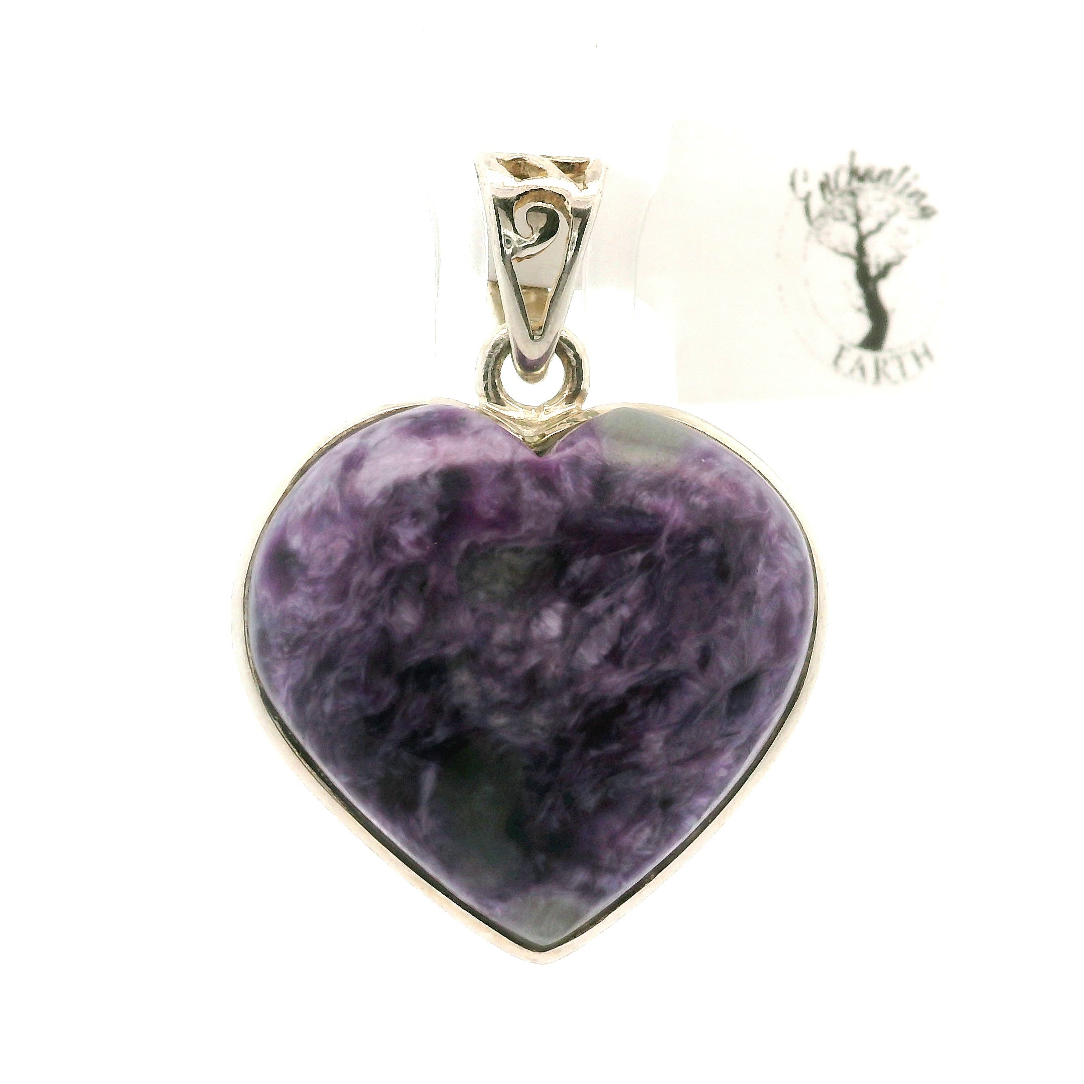 Charoite Heart Pendant .925 Silver for Enhancing your Intuitive Gifts and Spiritual Transformation