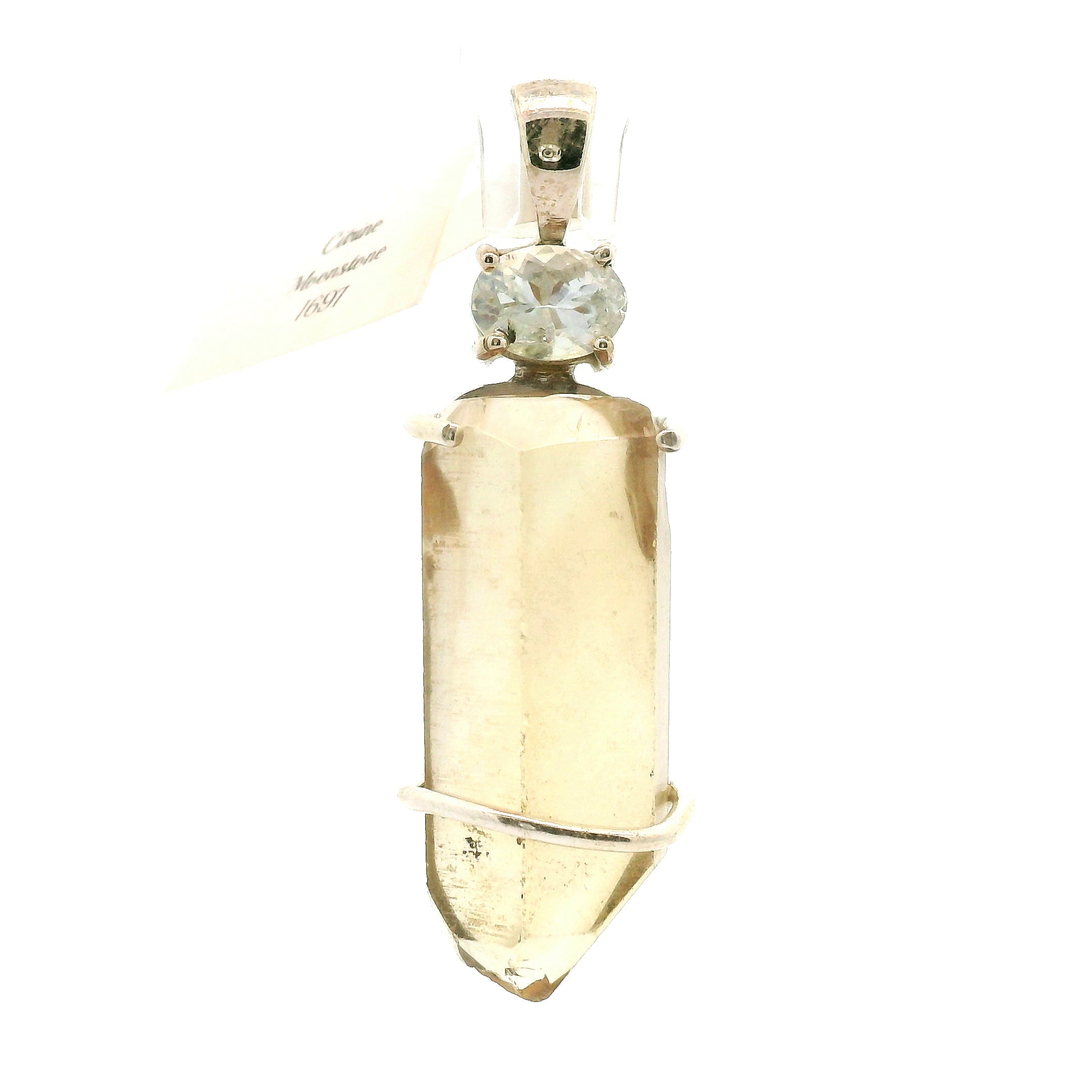 Citrine with Moonstone Pendant .925 Silver for Abundance, Intuition, Luck and Protection