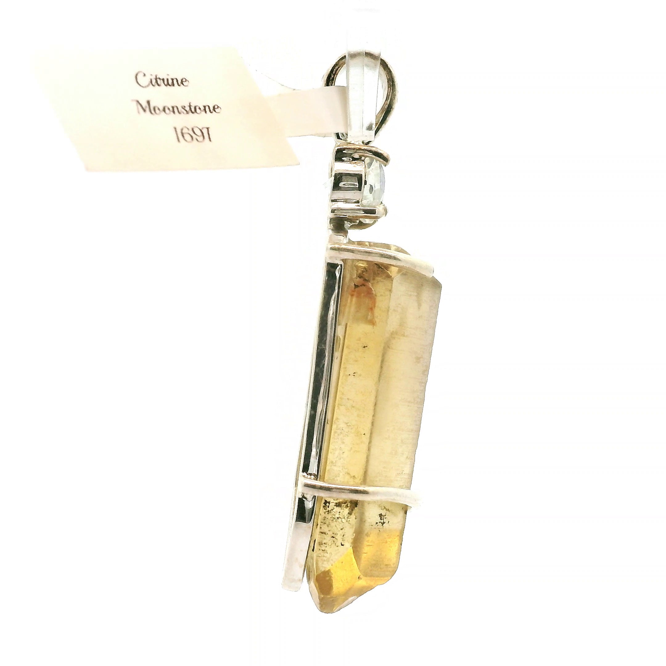 Citrine with Moonstone Pendant .925 Silver for Abundance, Intuition, Luck and Protection