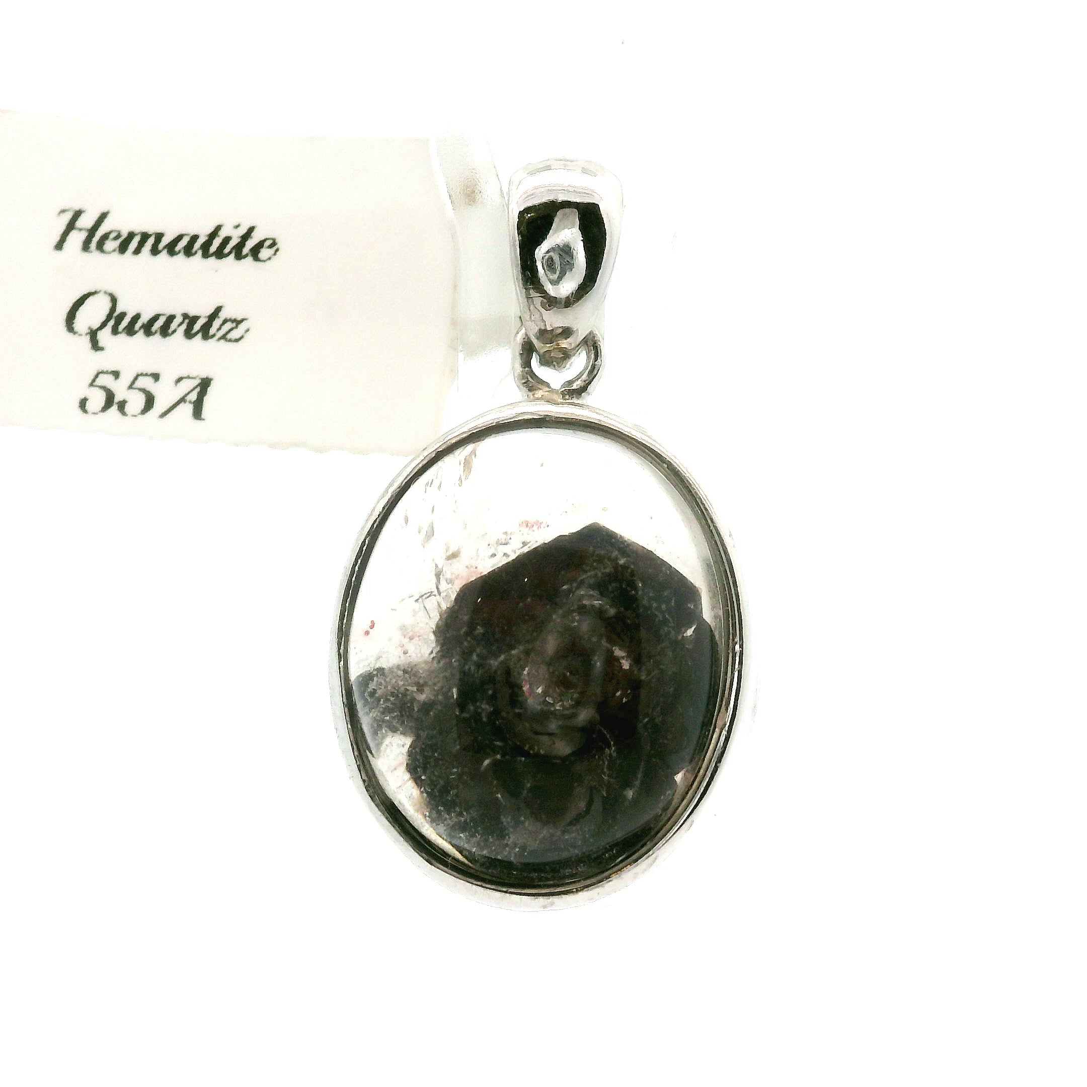 Hematite in Quartz Pendant .925 Sterling Silver for Confidence, Vitality and Grounding