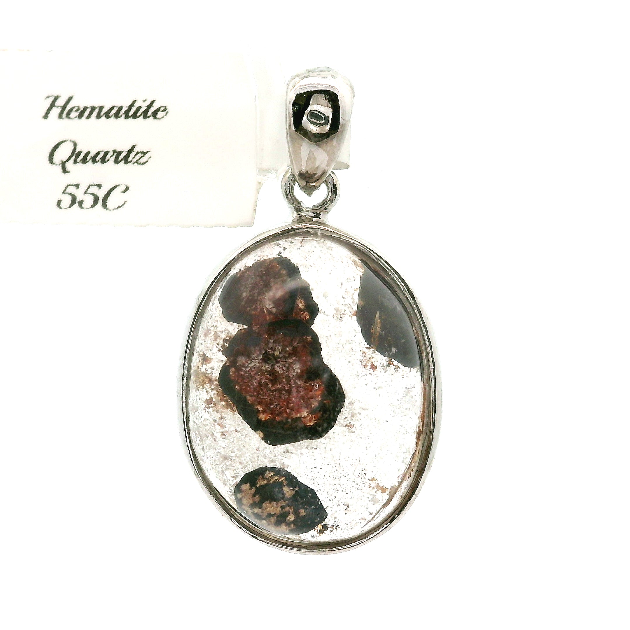 Hematite in Quartz Pendant .925 Sterling Silver for Confidence, Vitality and Grounding