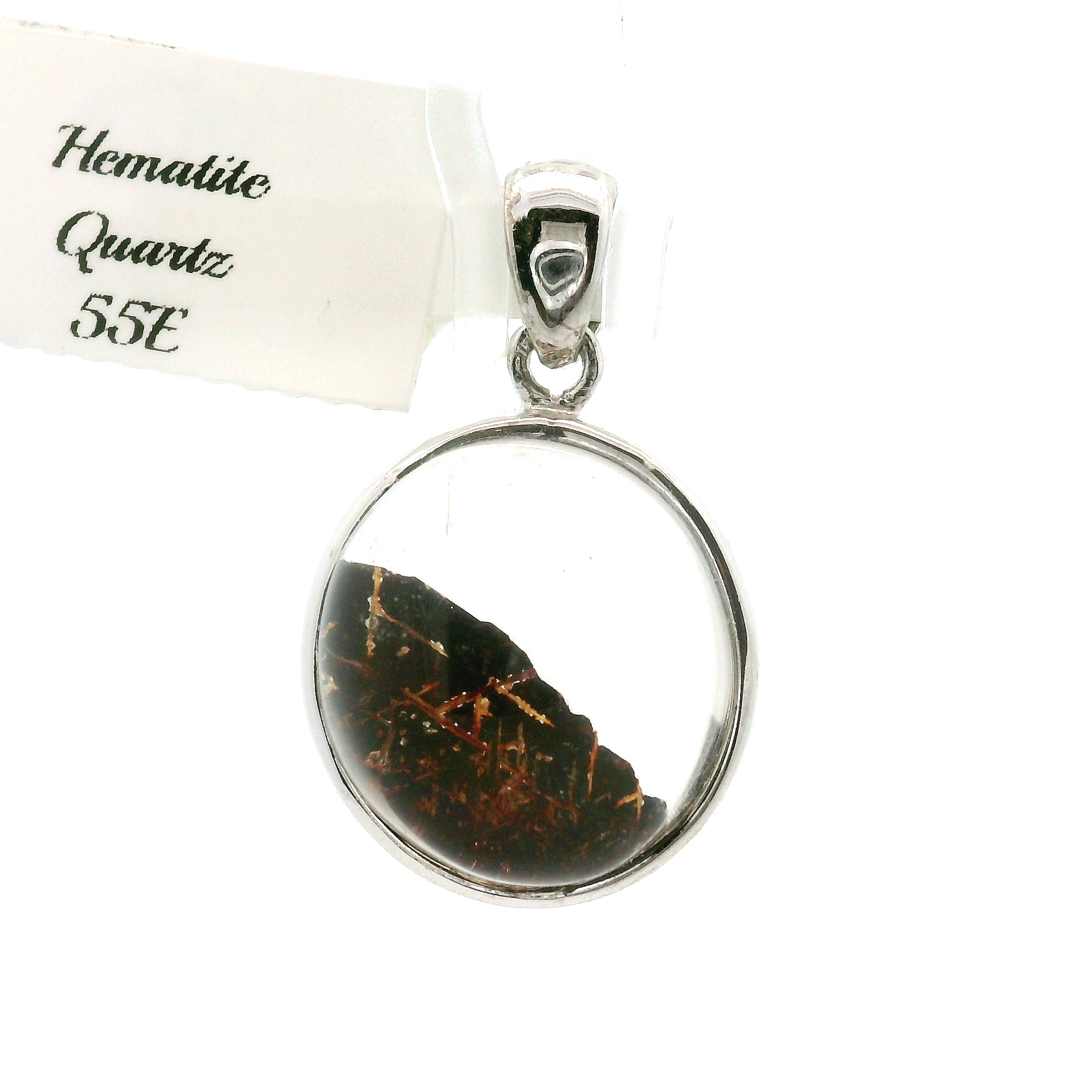 Hematite in Quartz Pendant .925 Sterling Silver for Confidence, Vitality and Grounding