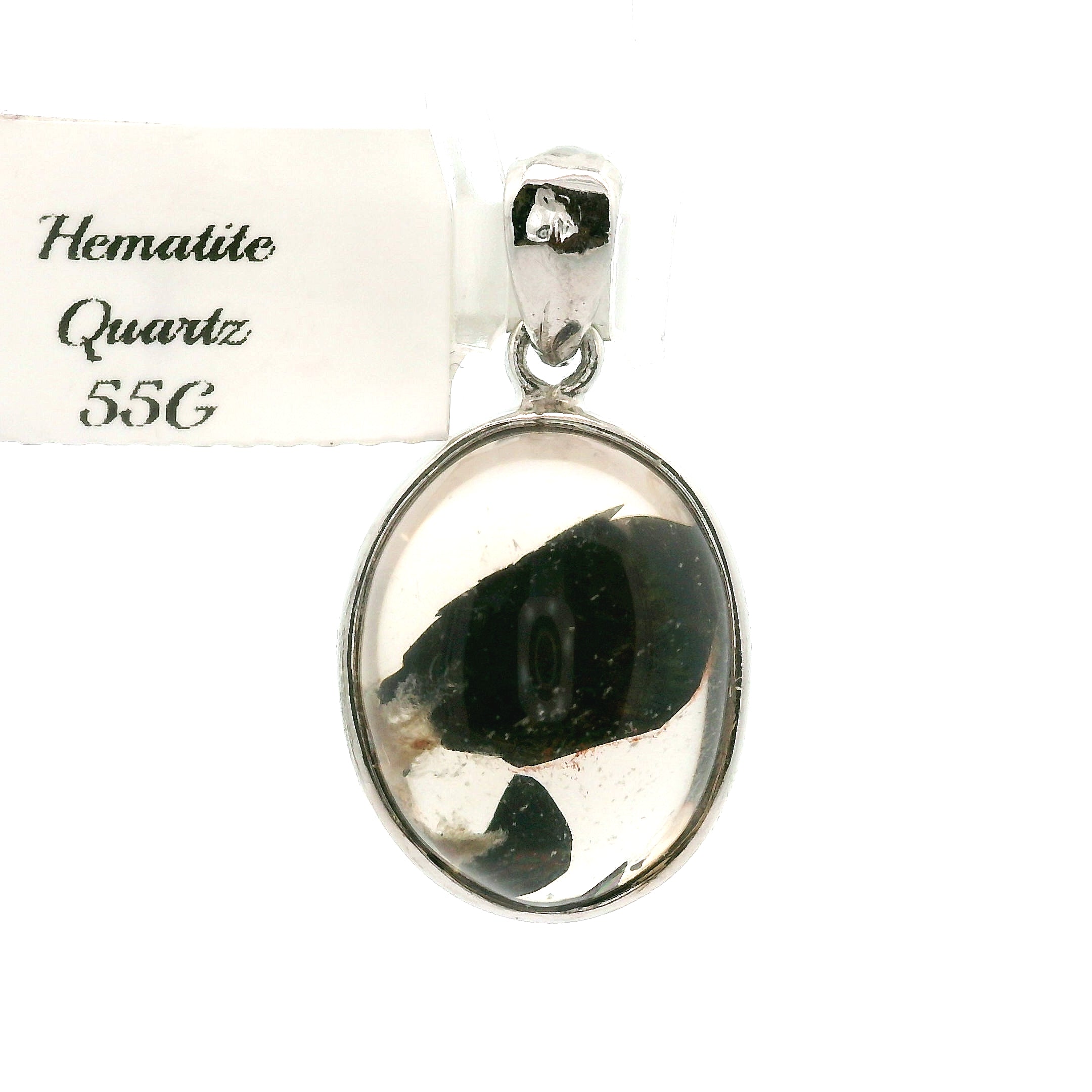 Hematite in Quartz Pendant .925 Sterling Silver for Confidence, Vitality and Grounding