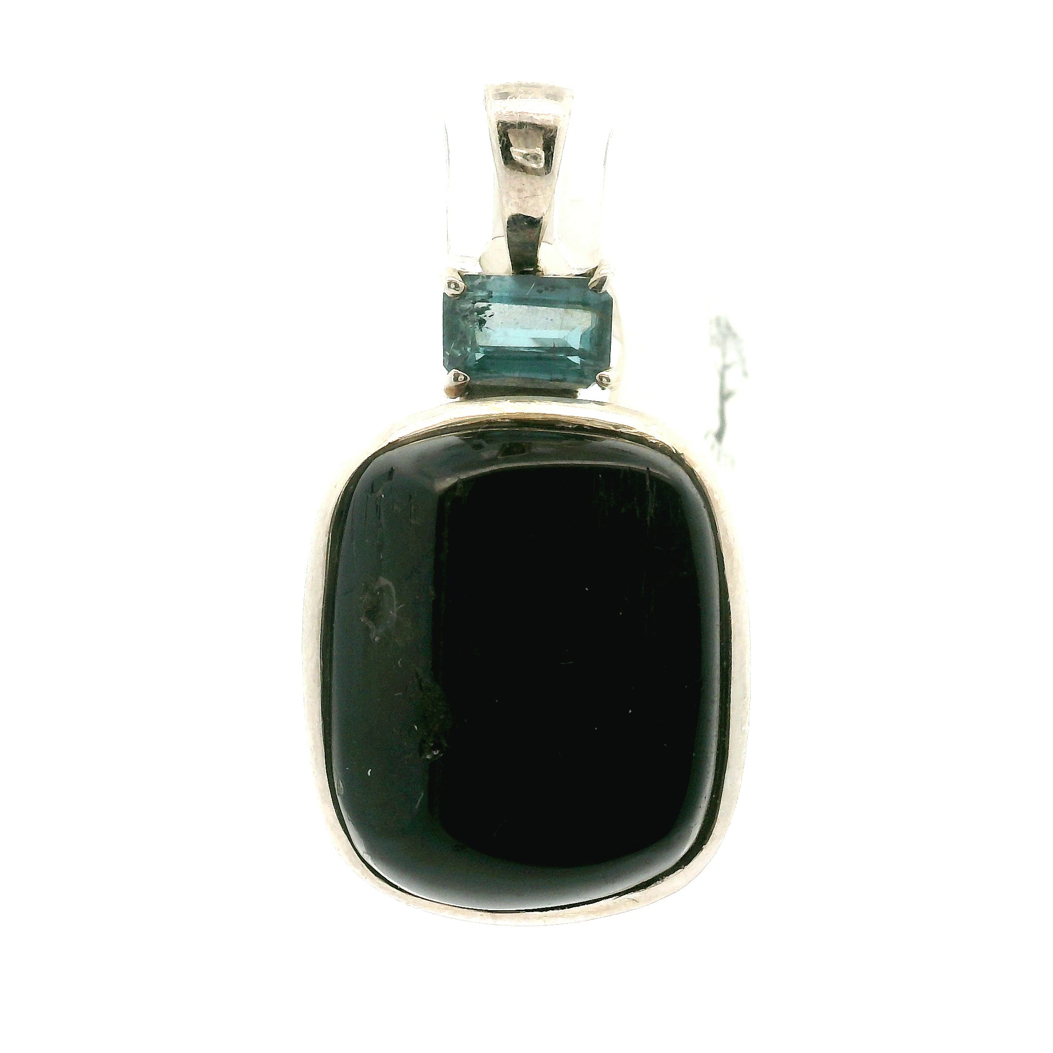 Black Tourmaline with Blue Kyanite Pendant 925 Silver for Anxiety Relief, Balance and Grounding