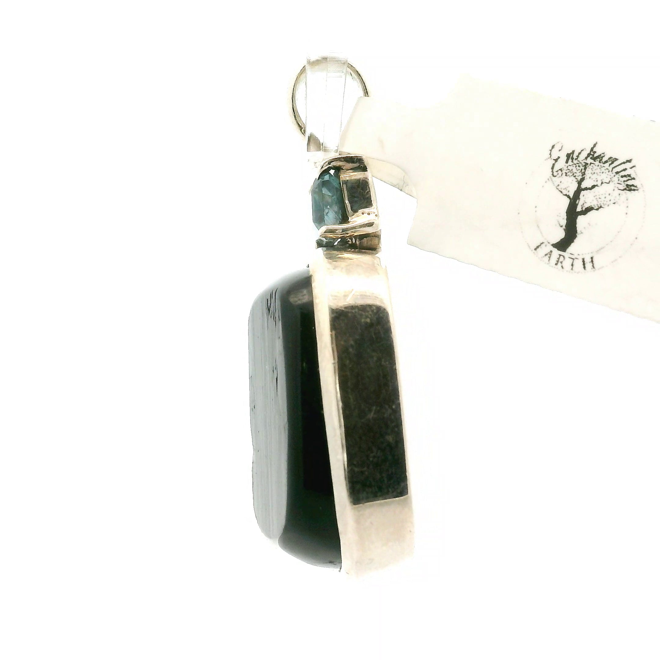 Black Tourmaline with Blue Kyanite Pendant 925 Silver for Anxiety Relief, Balance and Grounding